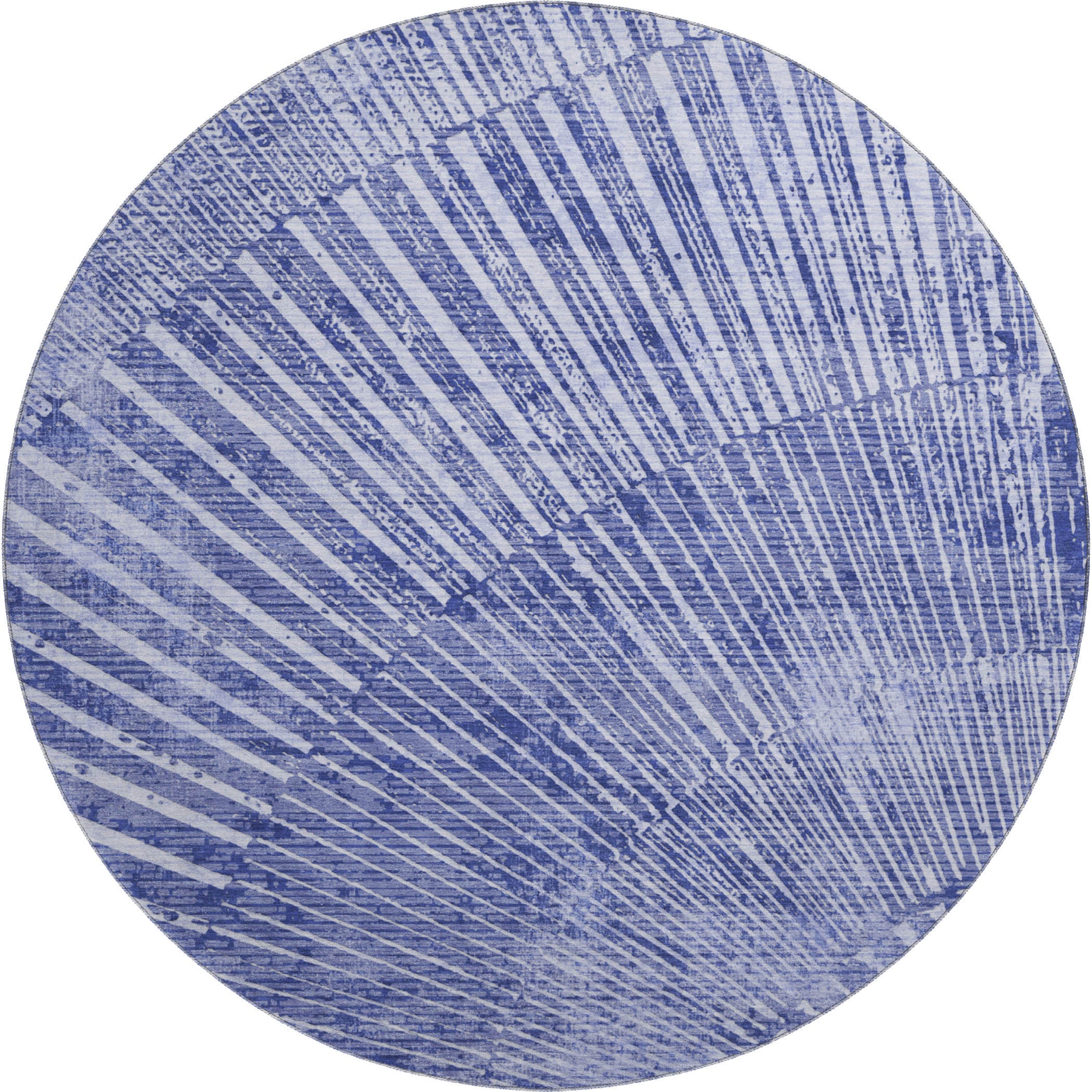 Split Machine Washable Transitional Navy Blue Rug 8' x 8' #shape_Round