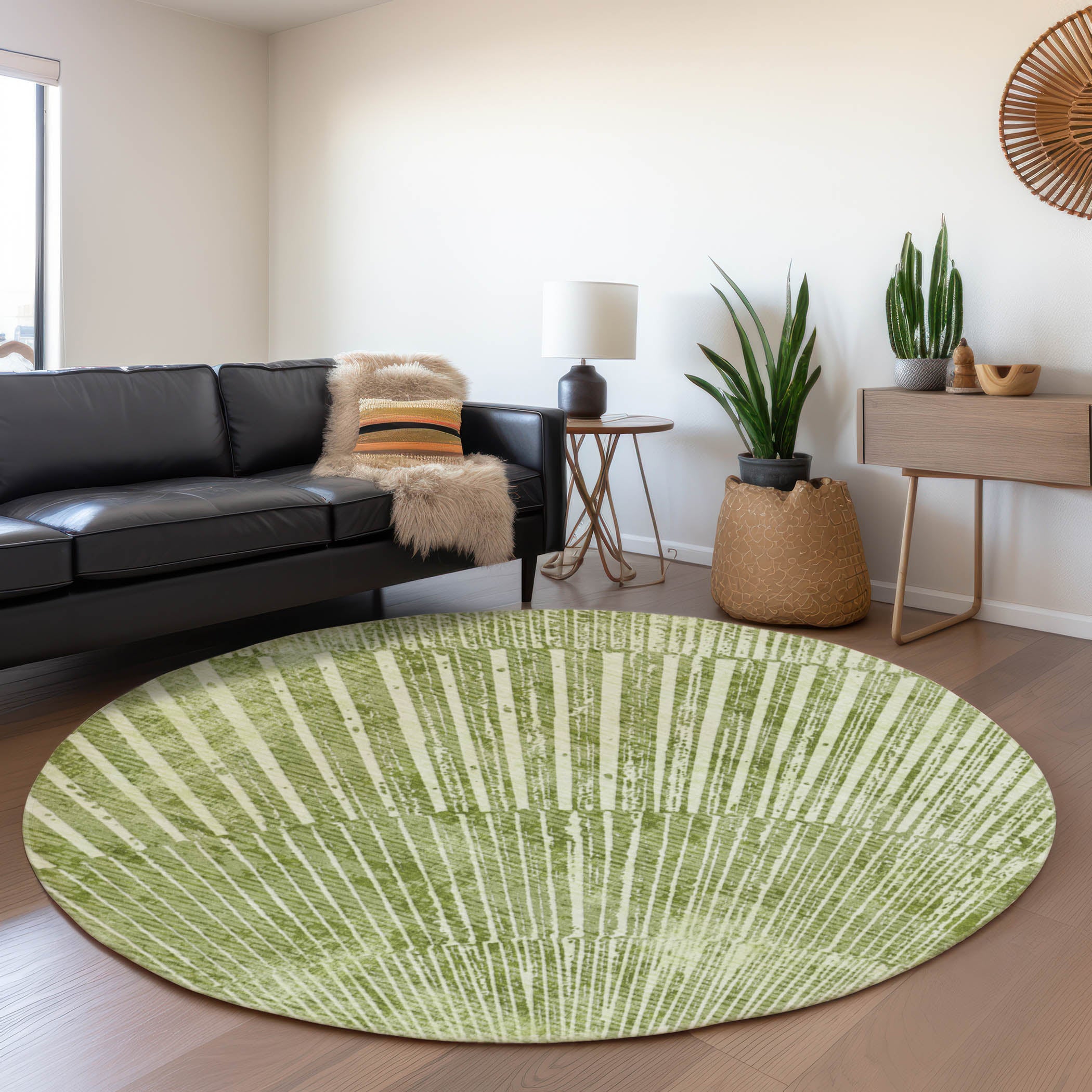 Split Machine Washable Transitional Sage Green Rug 8' x 8' #shape_Round