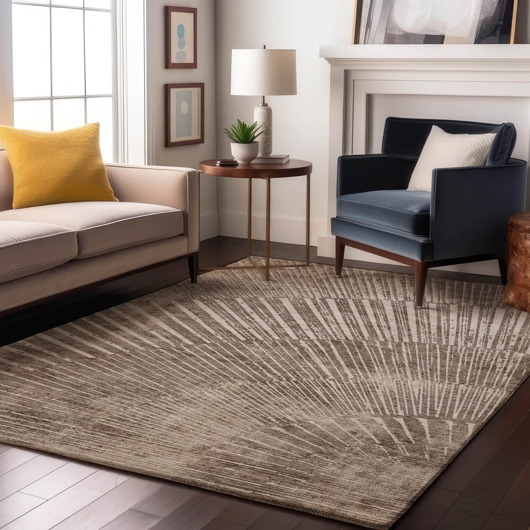 Split Machine Washable Transitional Taupe Brown Rug 2'6" x 3'10" #shape_Rectangle