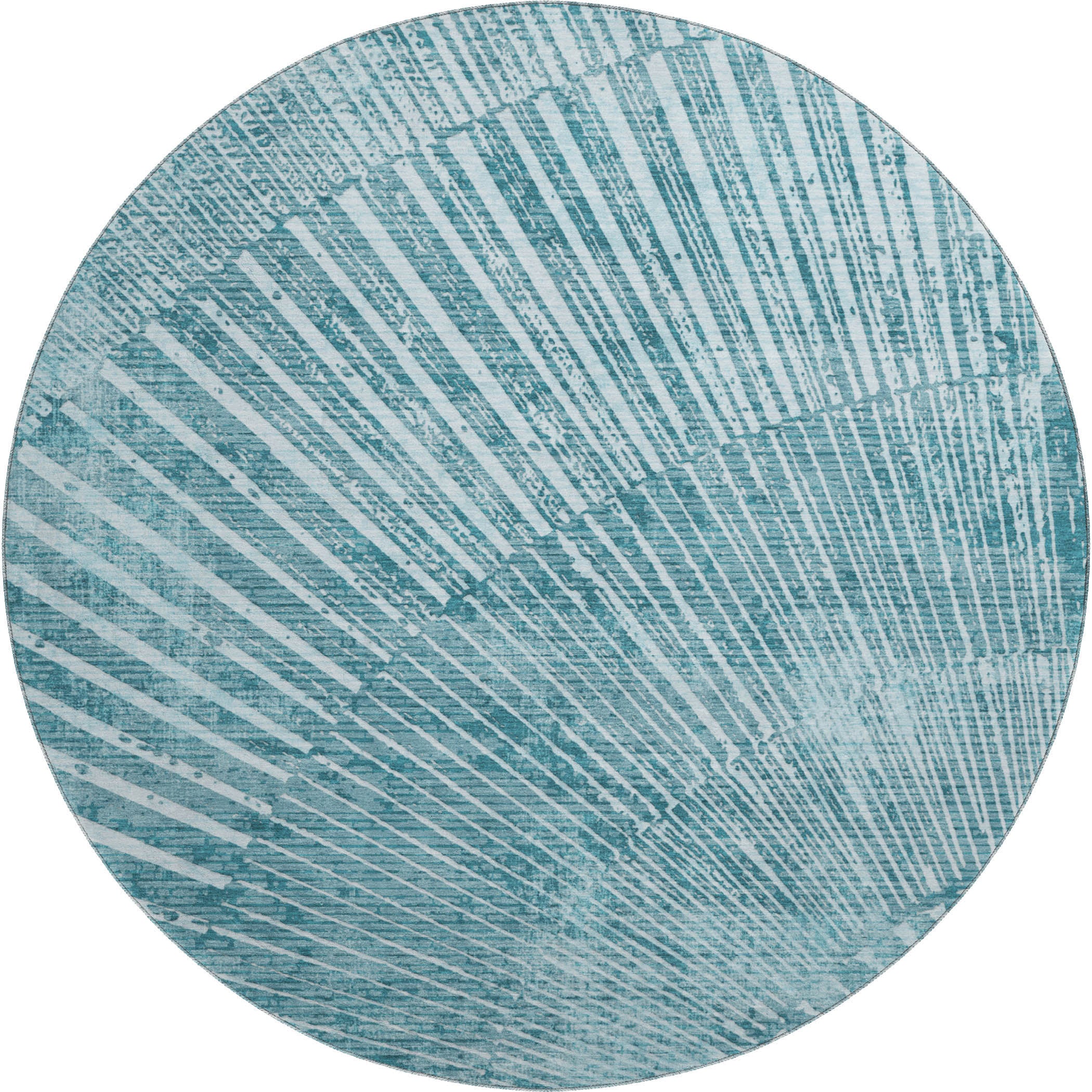 Split Machine Washable Transitional Teal Rug 8' x 8' #shape_Round