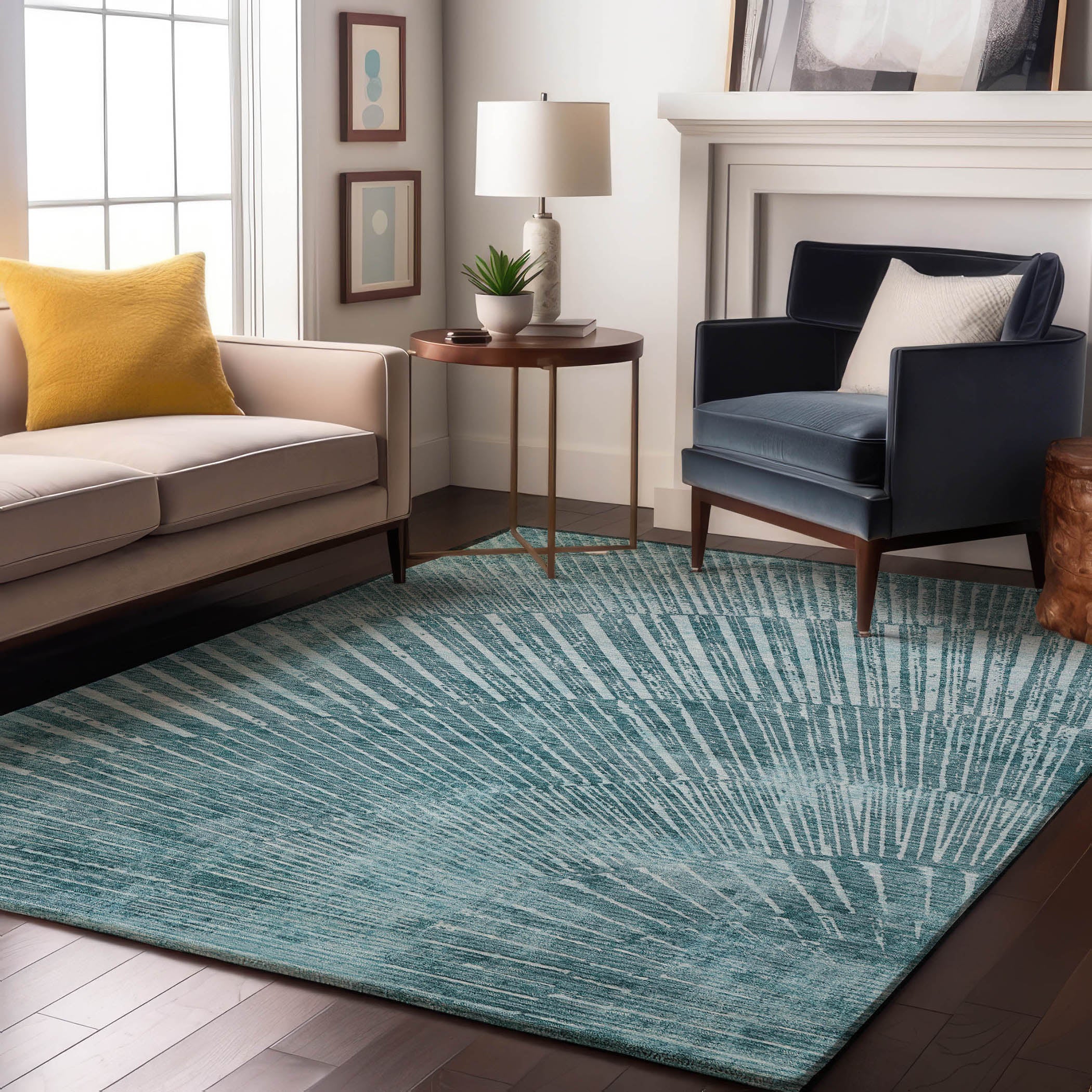 Split Machine Washable Transitional Teal Rug 2'6" x 3'10" #shape_Rectangle