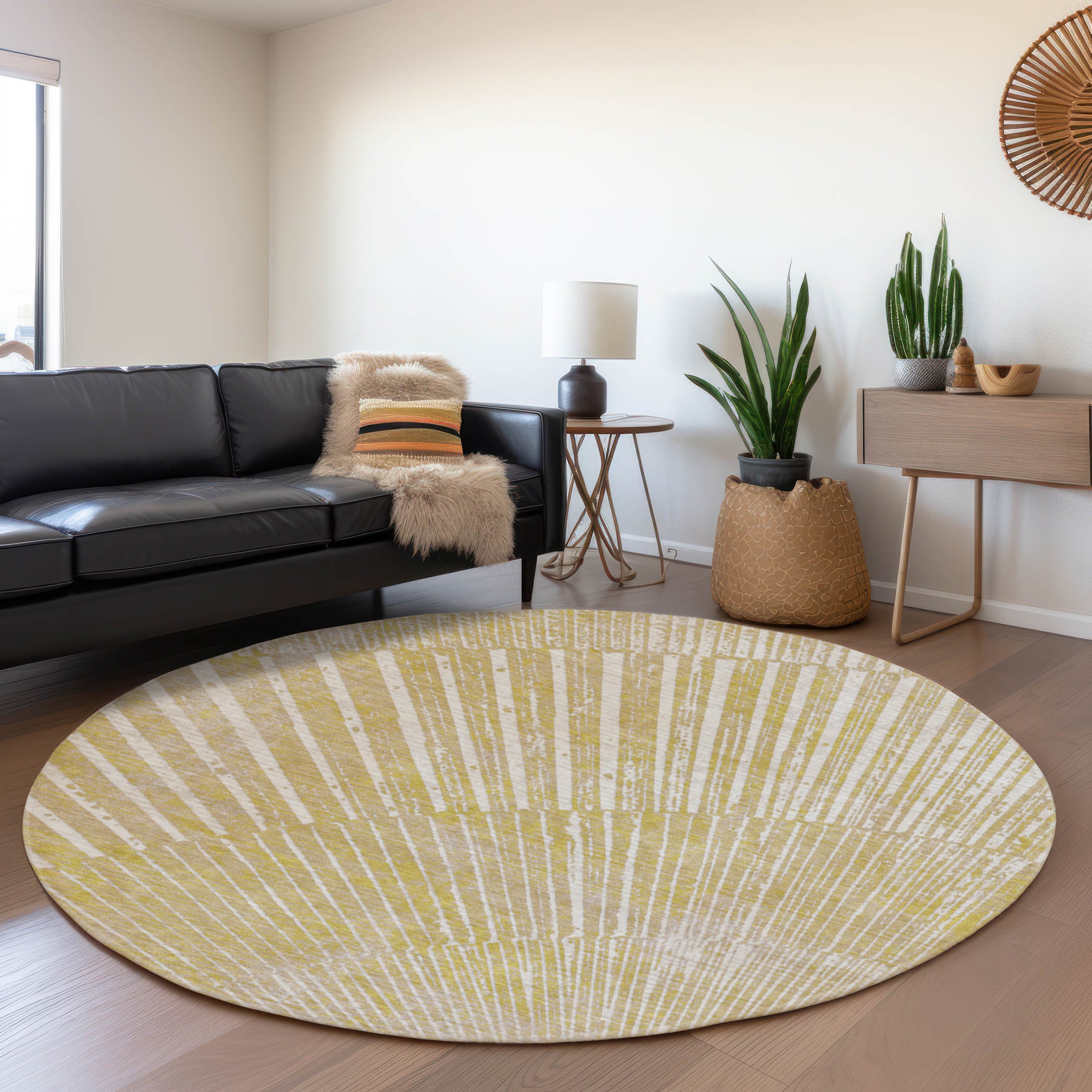 Split Machine Washable Transitional Wheat Gold Rug 8' x 8' #shape_Round