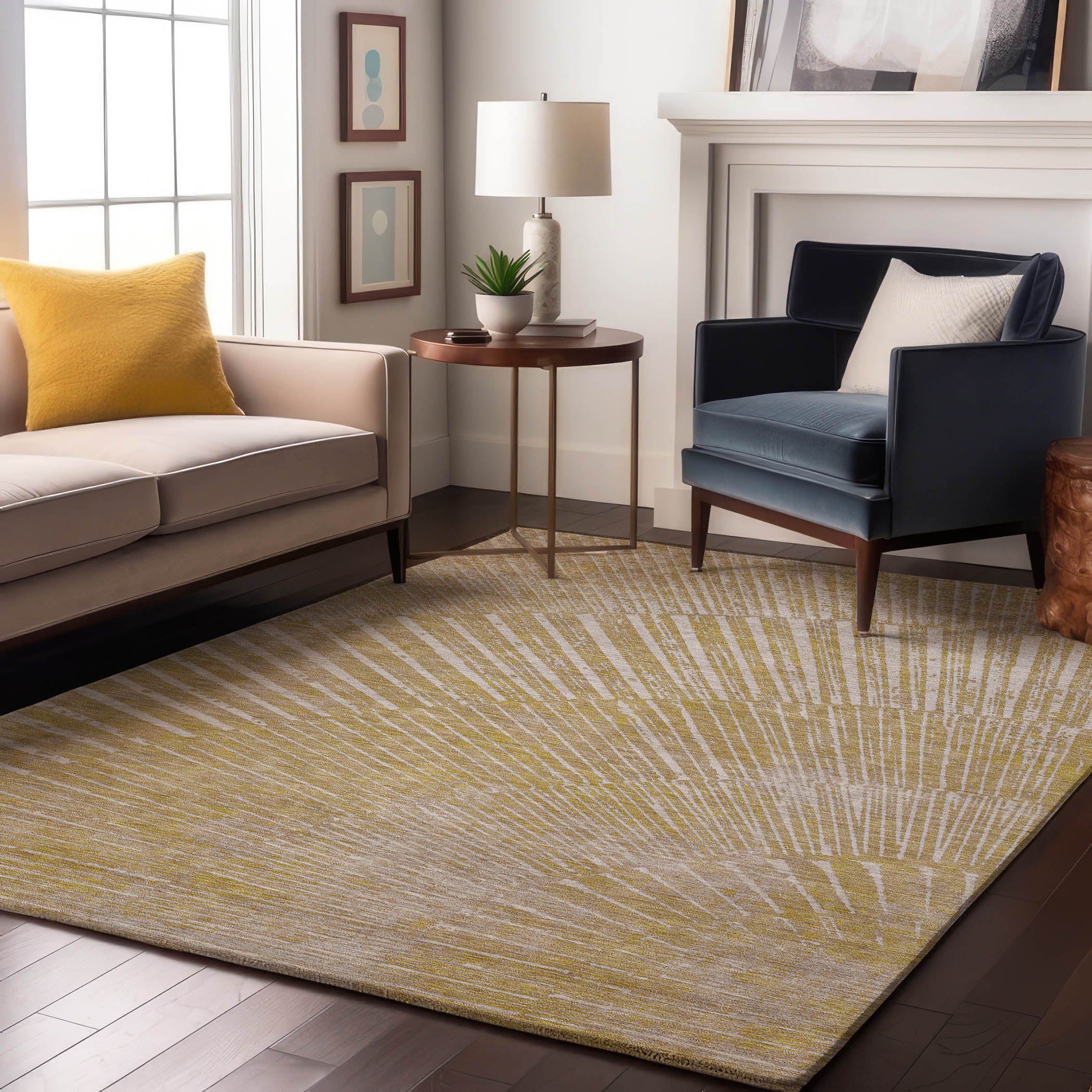 Split Machine Washable Transitional Wheat Gold Rug 2'6" x 3'10" #shape_Rectangle