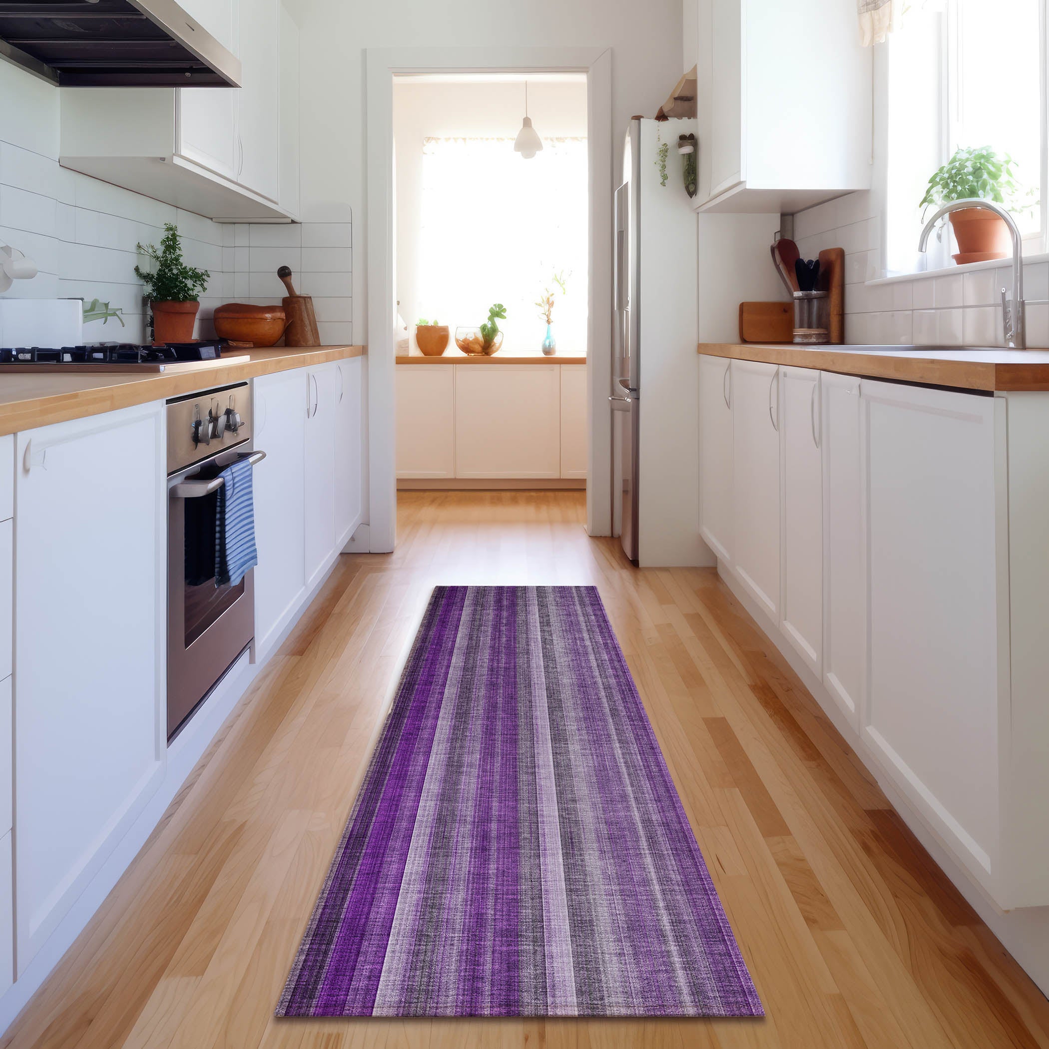 Siena Machine Washable Transitional Purple Rug 2'3" x 7'6" #shape_Runner