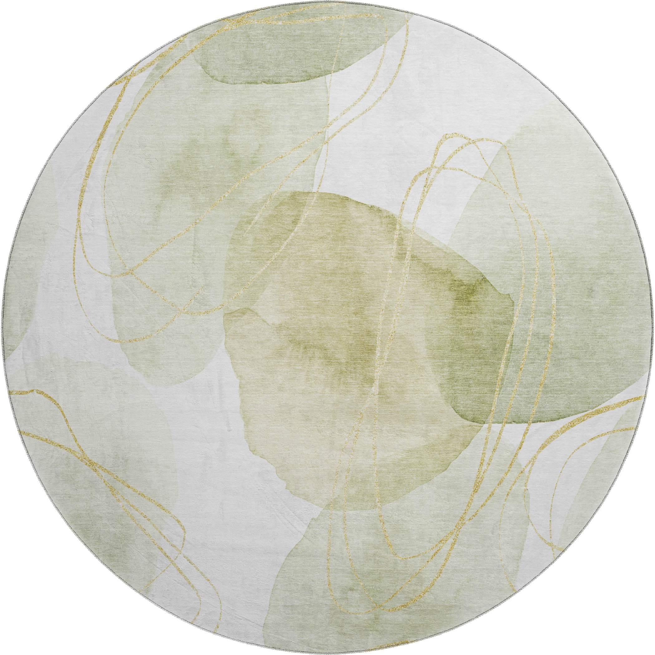 Kathmandu Machine Washable Contemporary Green Rug 8' x 8' #shape_Round