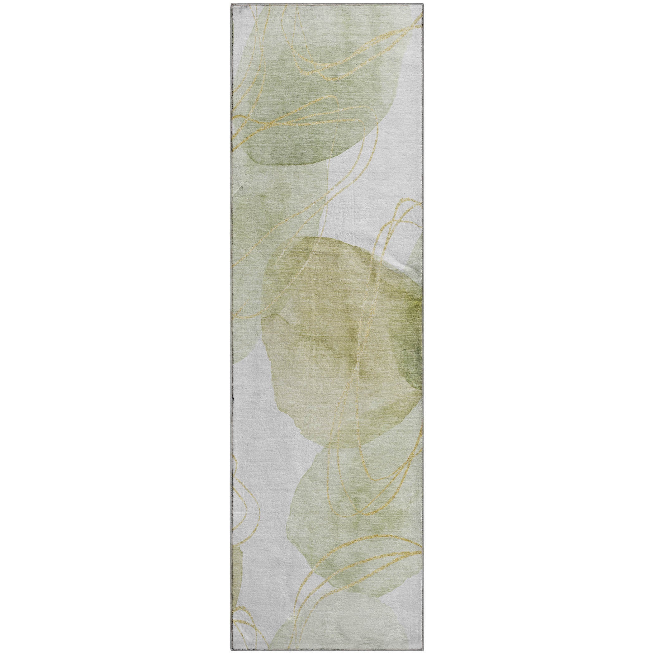 Kathmandu Machine Washable Contemporary Green Rug 2'3" x 7'6" #shape_Runner