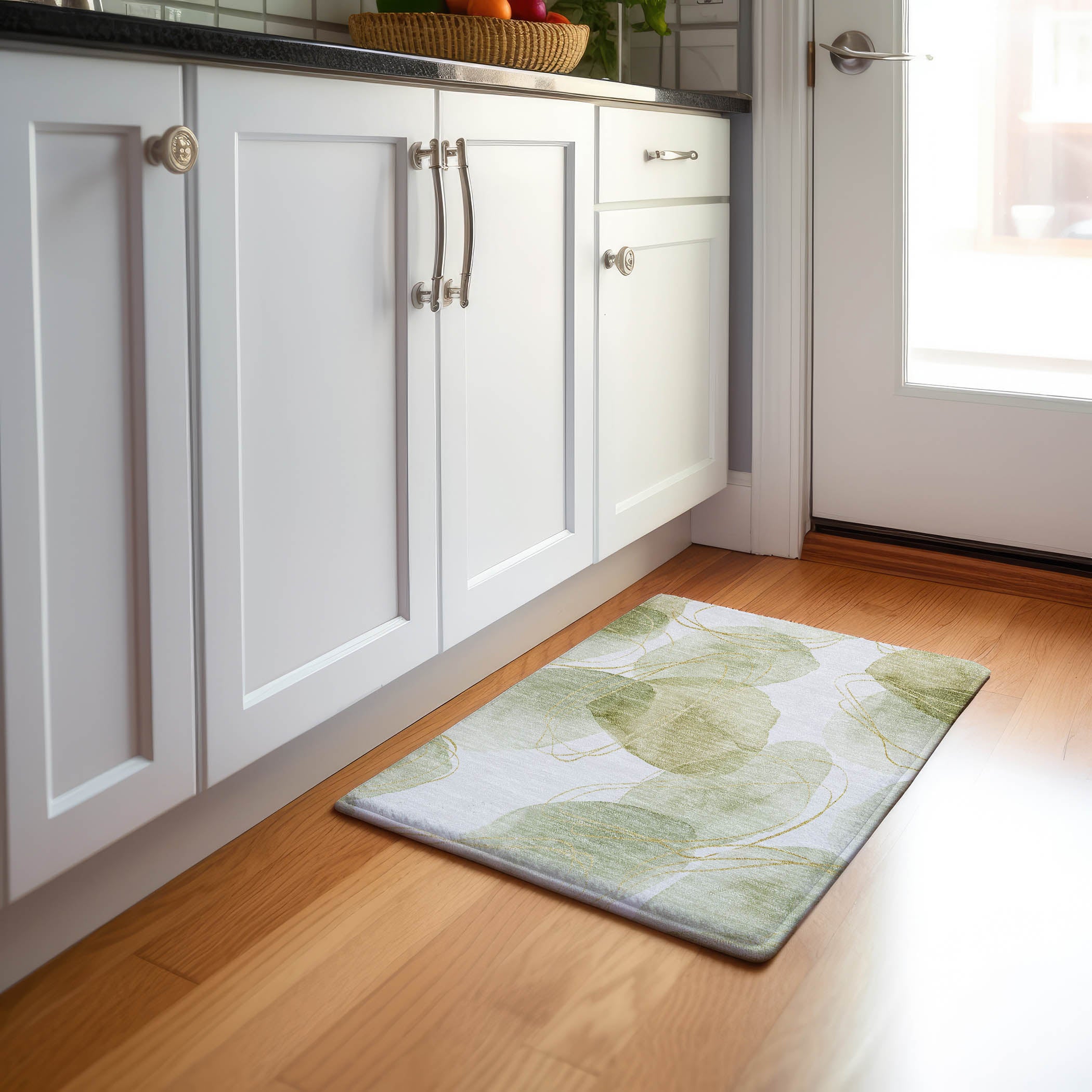 Kathmandu Machine Washable Contemporary Green Rug 1'8" x 2'6" #shape_Rectangle