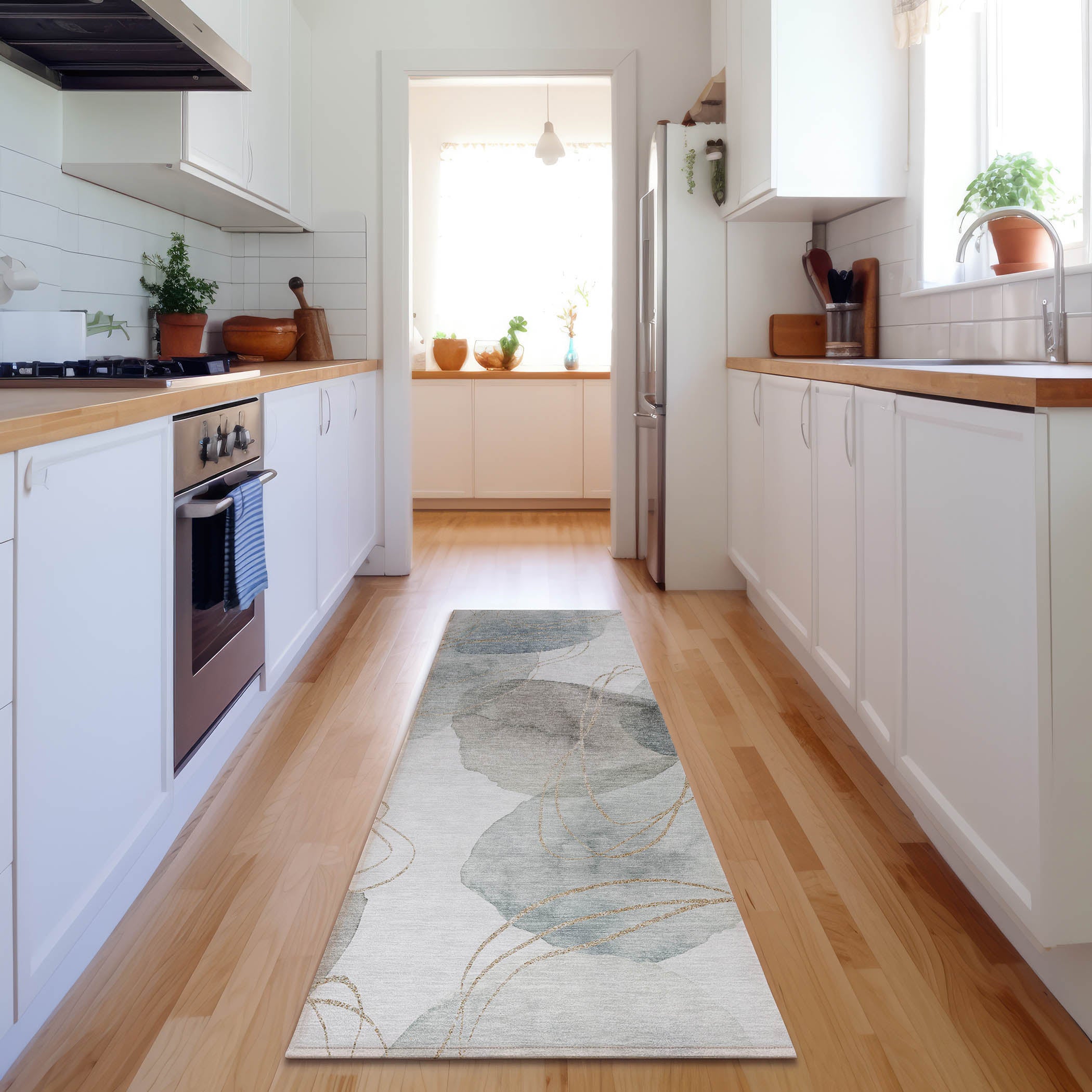 Kathmandu Machine Washable Contemporary Ivory Rug 2'3" x 7'6" #shape_Runner