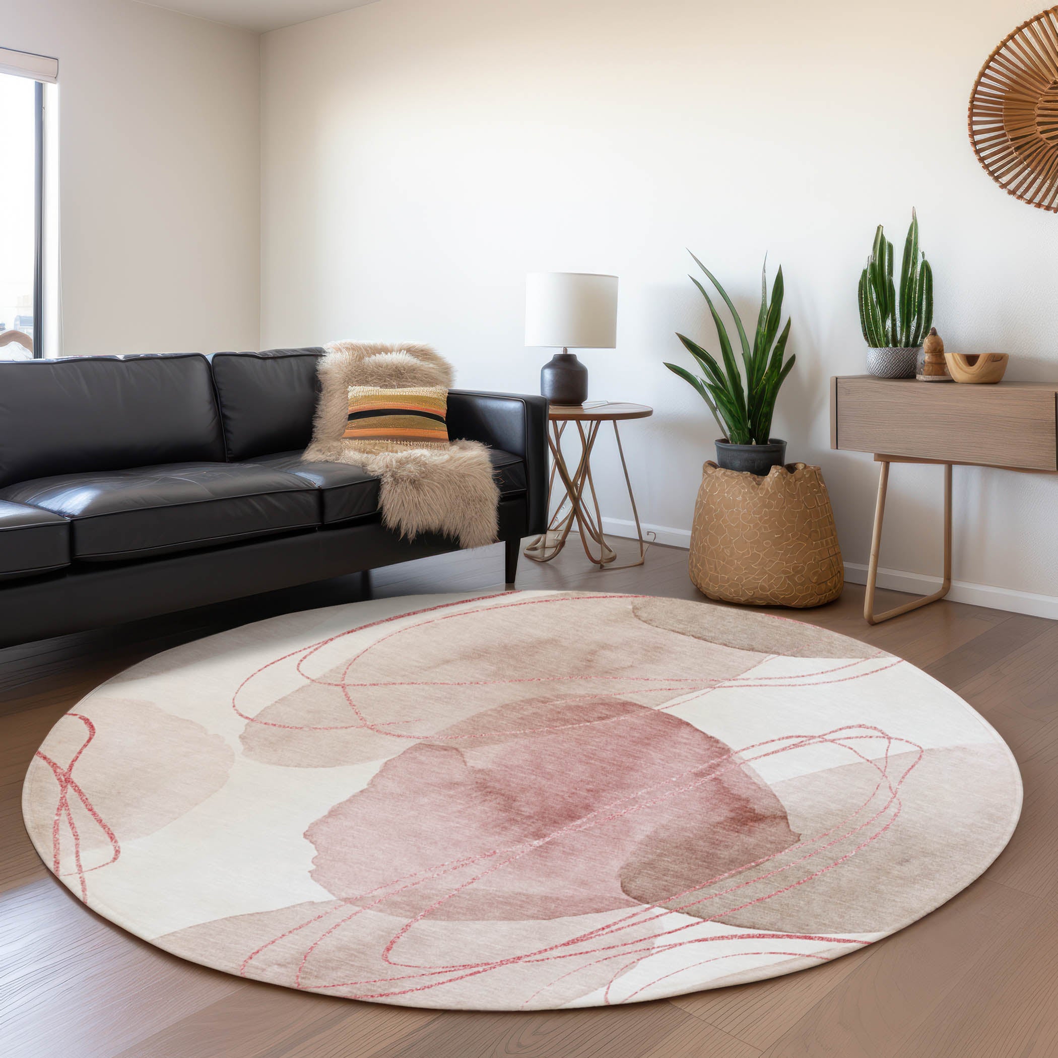 Kathmandu Machine Washable Contemporary Merlot Red Rug 8' x 8' #shape_Round