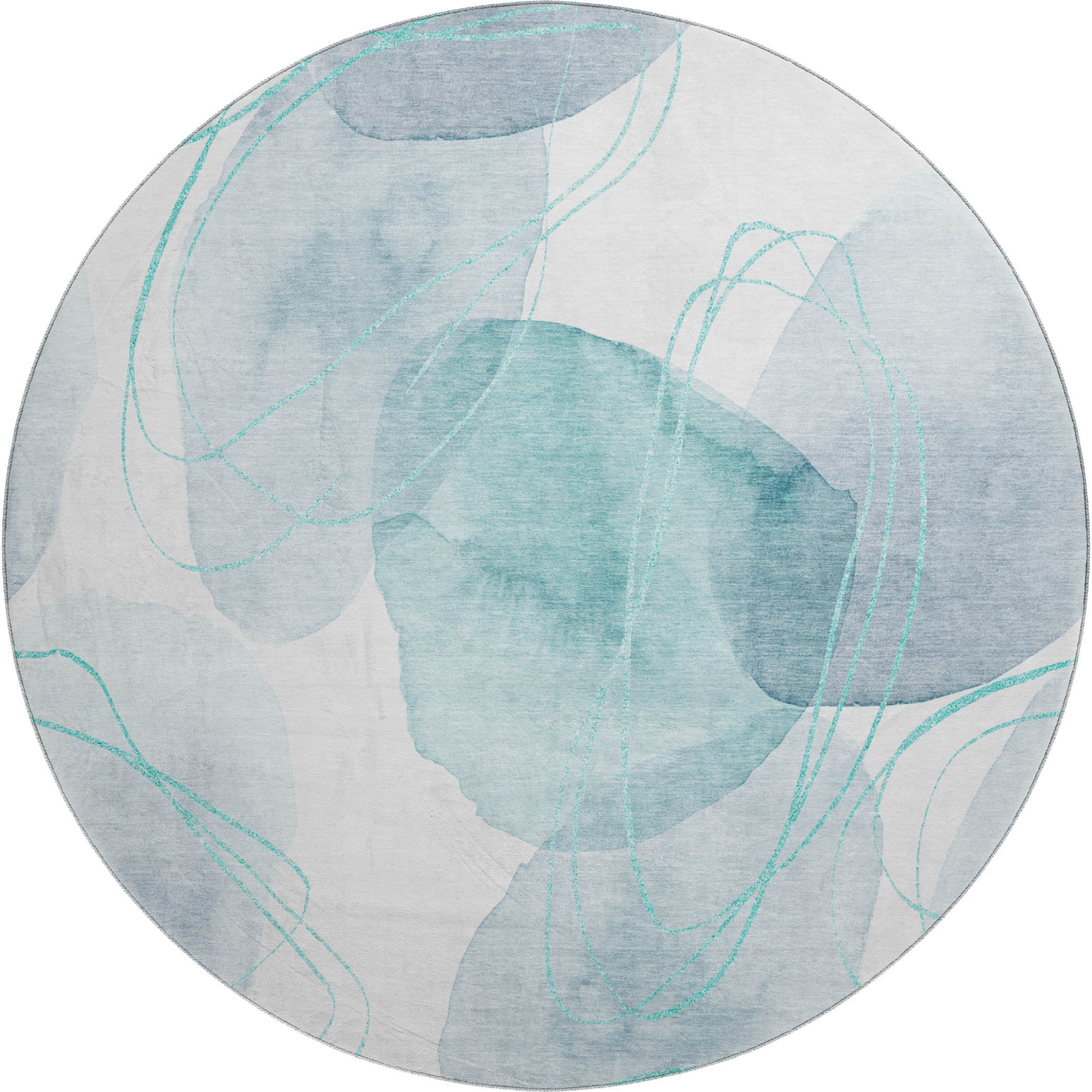 Kathmandu Machine Washable Contemporary Teal Rug 8' x 8' #shape_Round