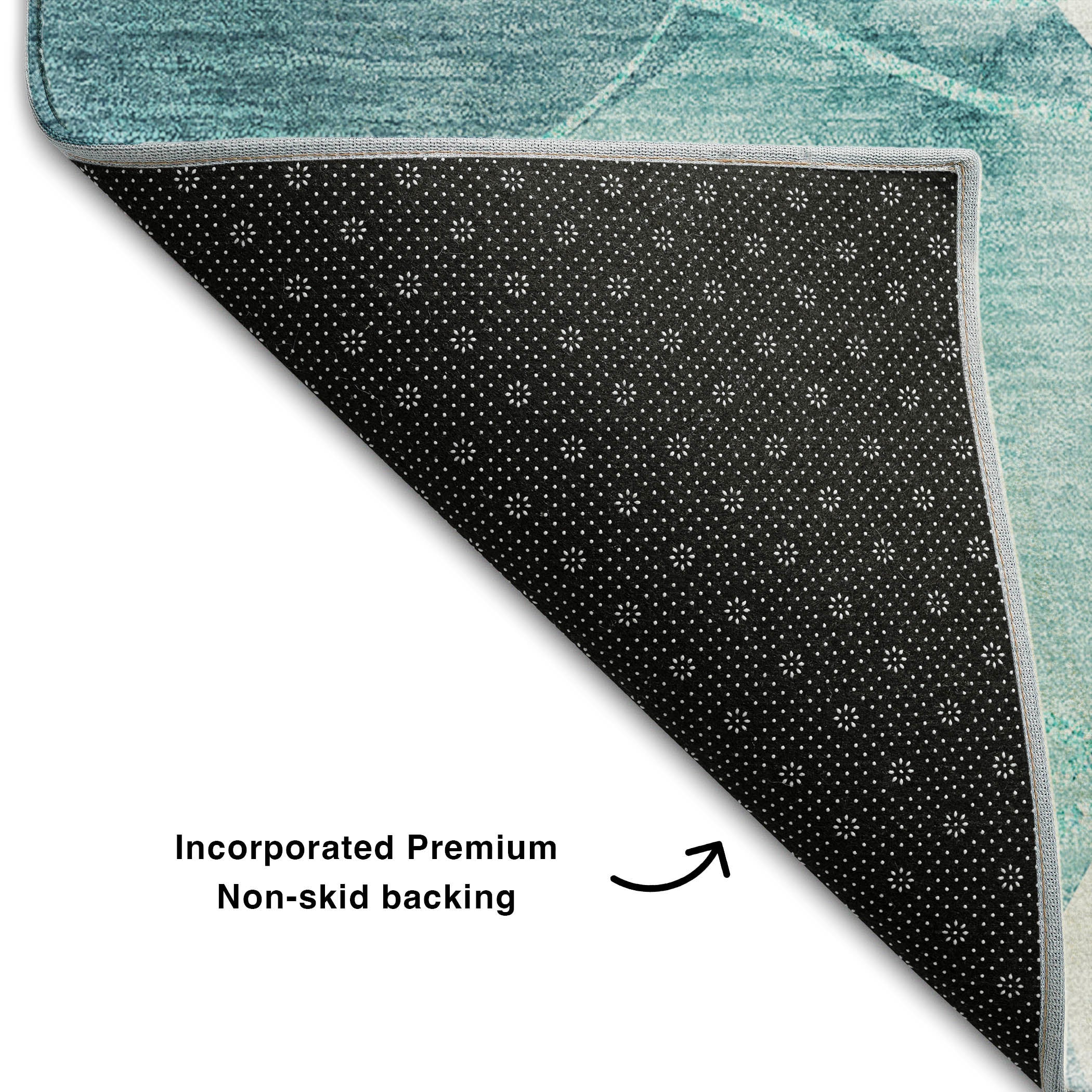 Kathmandu Machine Washable Contemporary Teal Rug 1'8" x 2'6" #shape_Rectangle