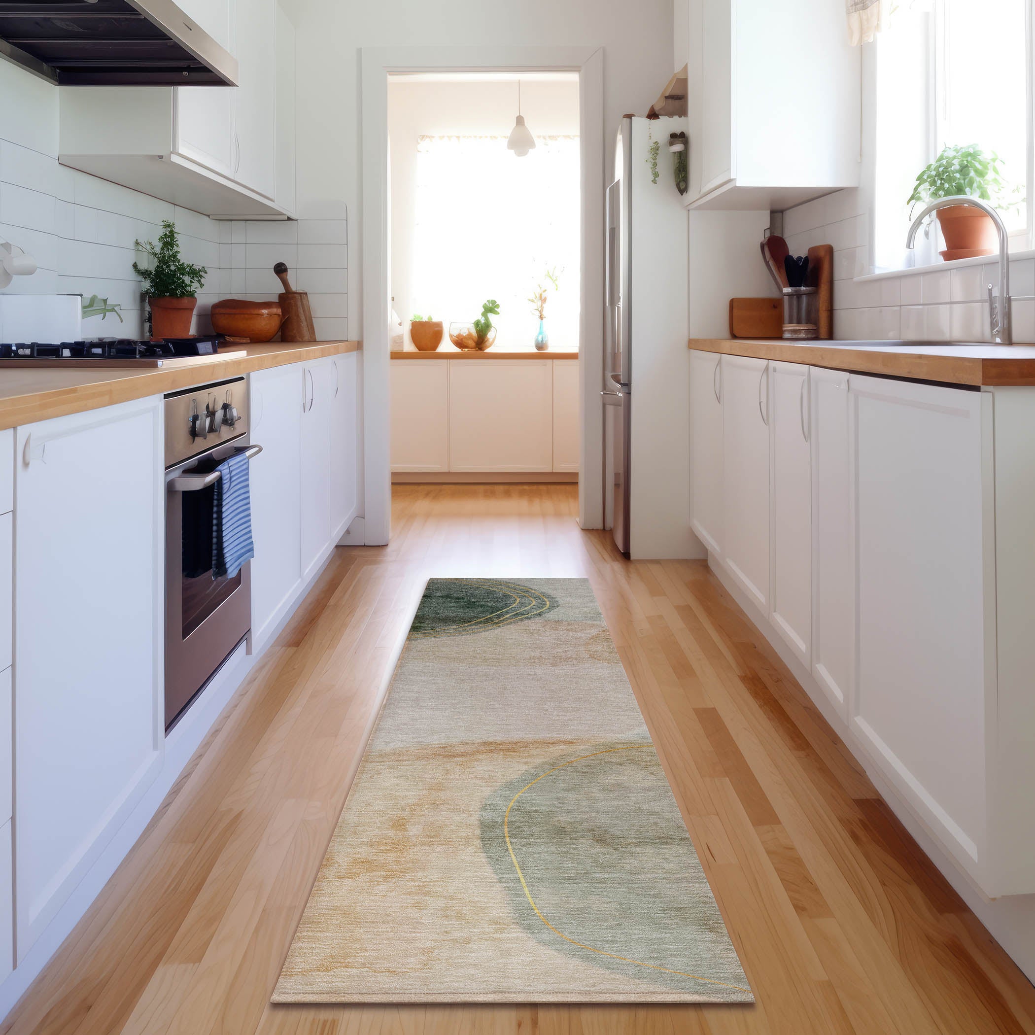 Reykjavik Machine Washable Transitional Beige Brown Rug 2'3" x 7'6" #shape_Runner