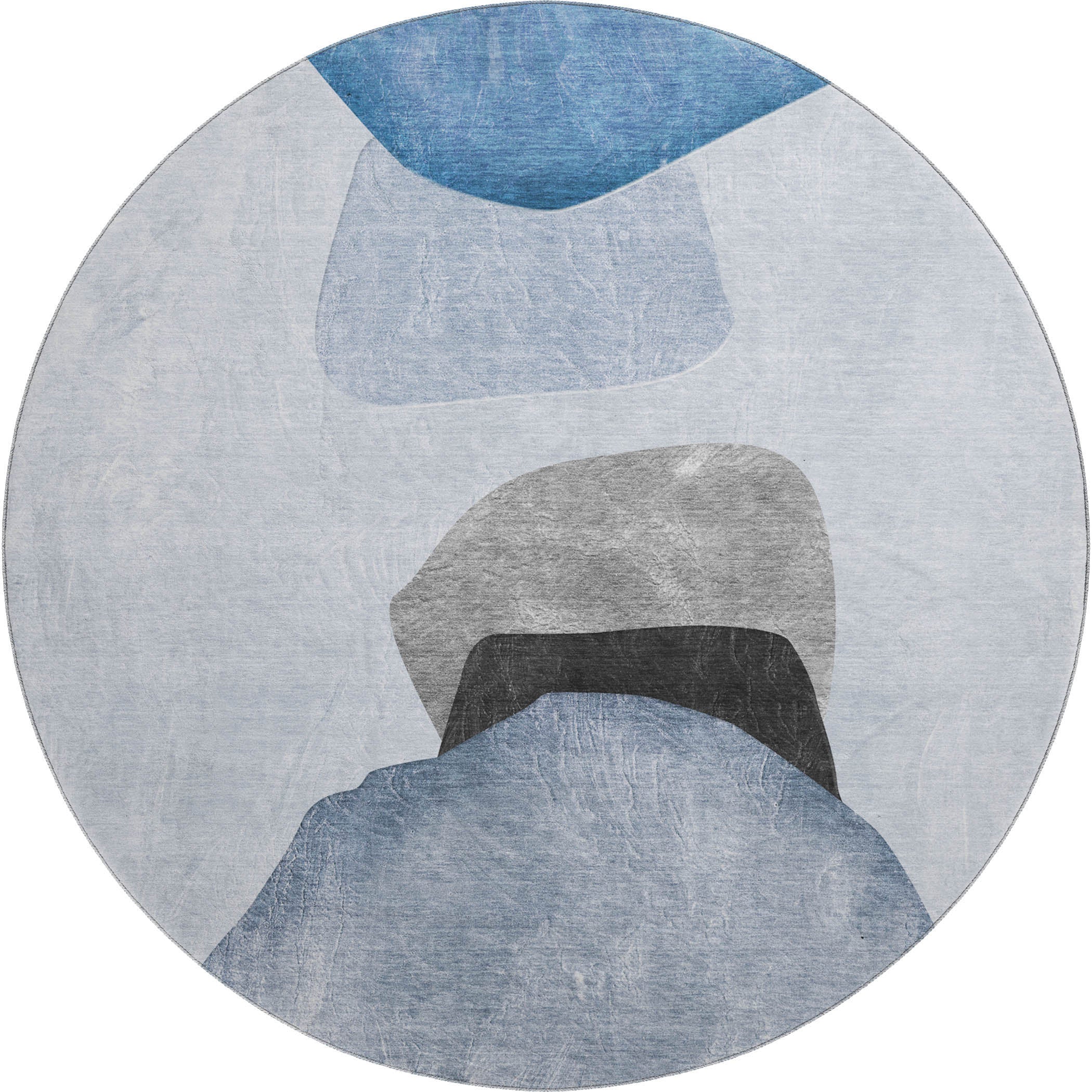 Seoul Machine Washable Transitional Blue Rug 8' x 8' #shape_Round