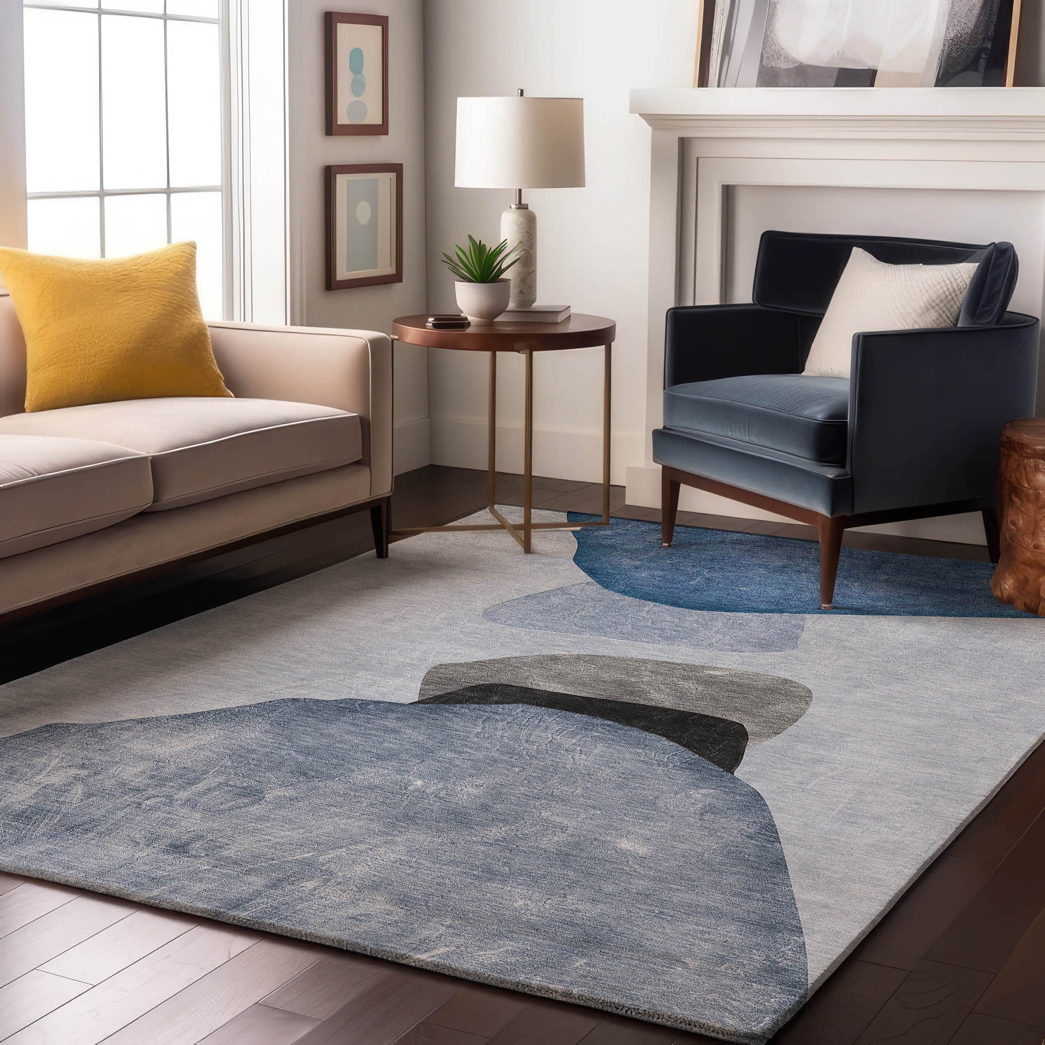 Seoul Machine Washable Transitional Blue Rug 2'6" x 3'10" #shape_Rectangle