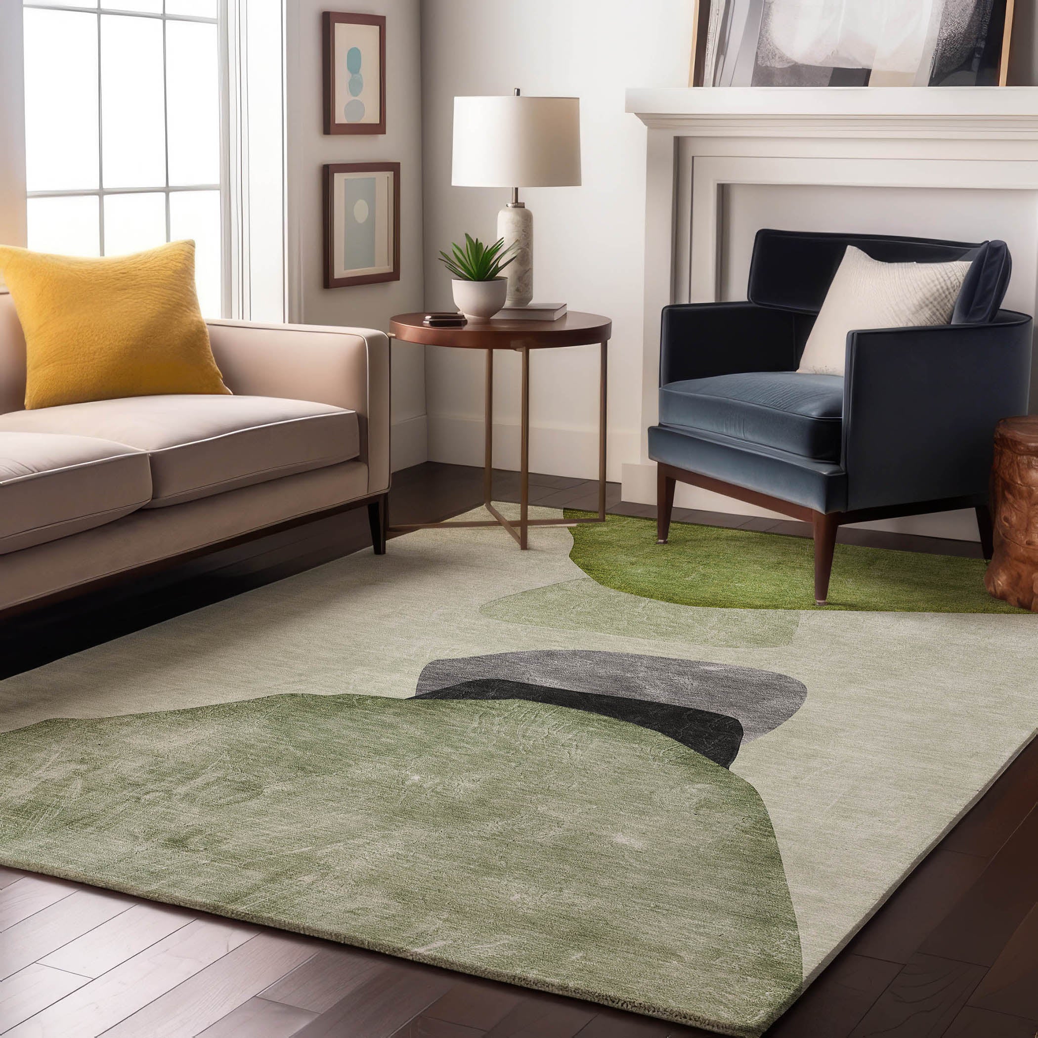 Seoul Machine Washable Transitional Green Rug 2'6" x 3'10" #shape_Rectangle