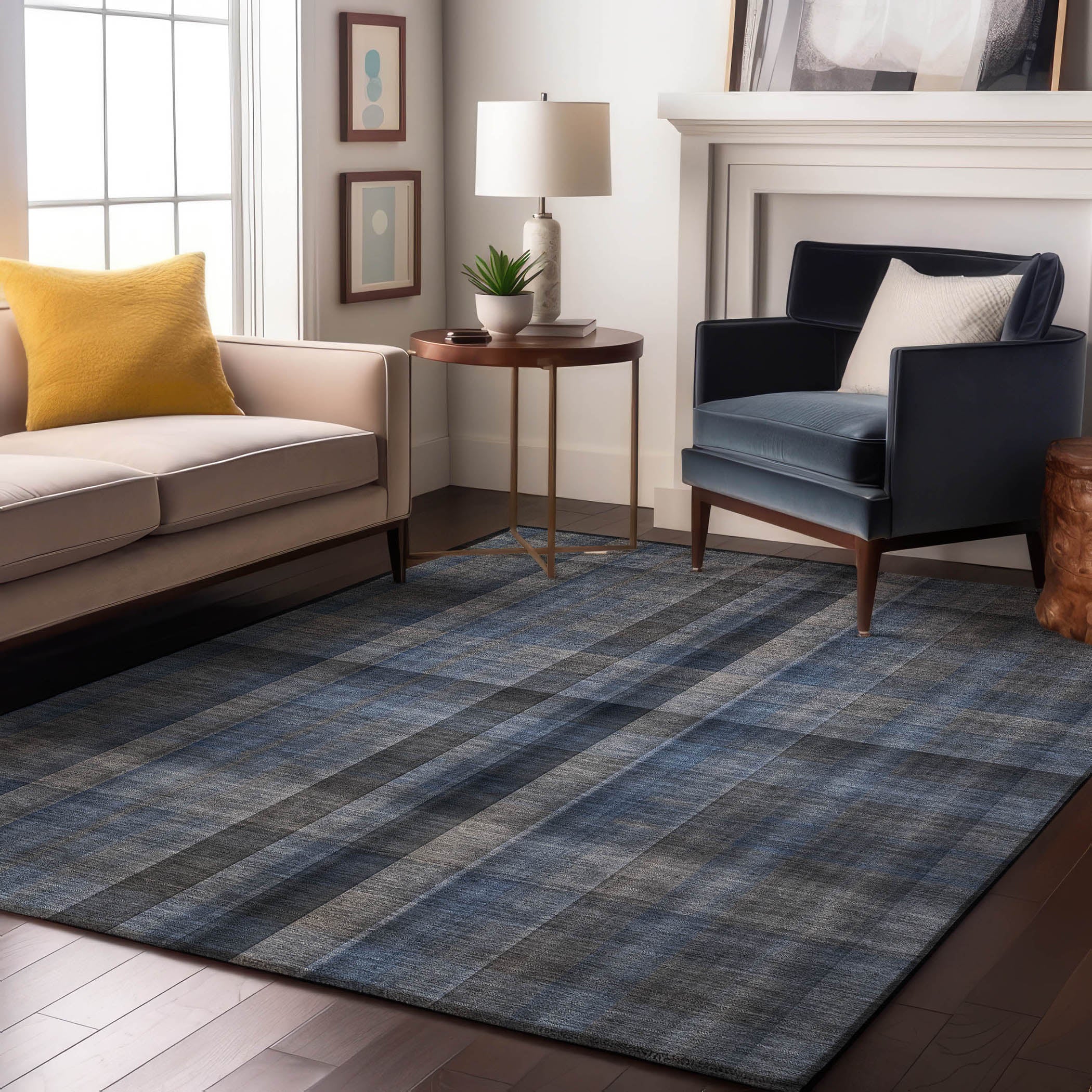 Havana Machine Washable Transitional Blue Rug 2'6" x 3'10" #shape_Rectangle