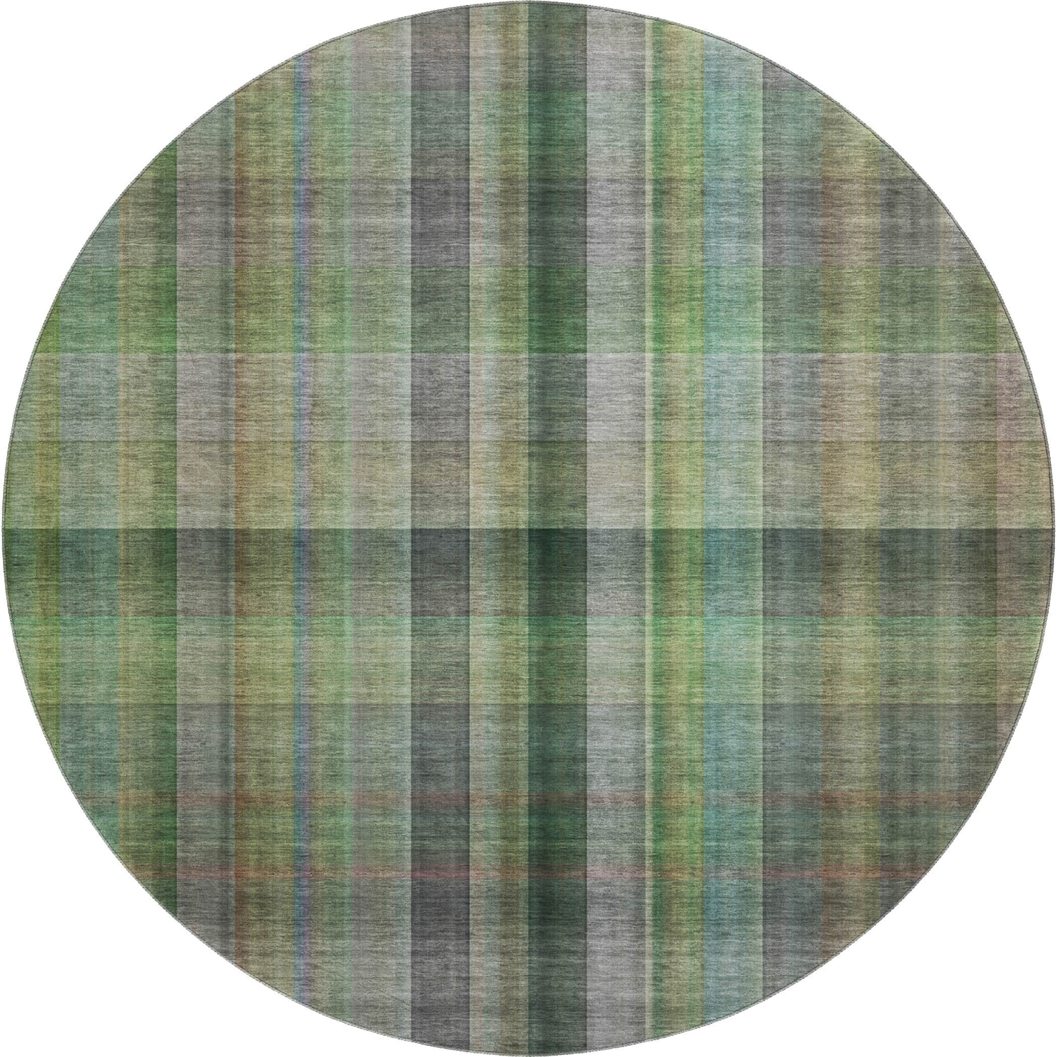 Havana Machine Washable Transitional Green Rug 8' x 8' #shape_Round
