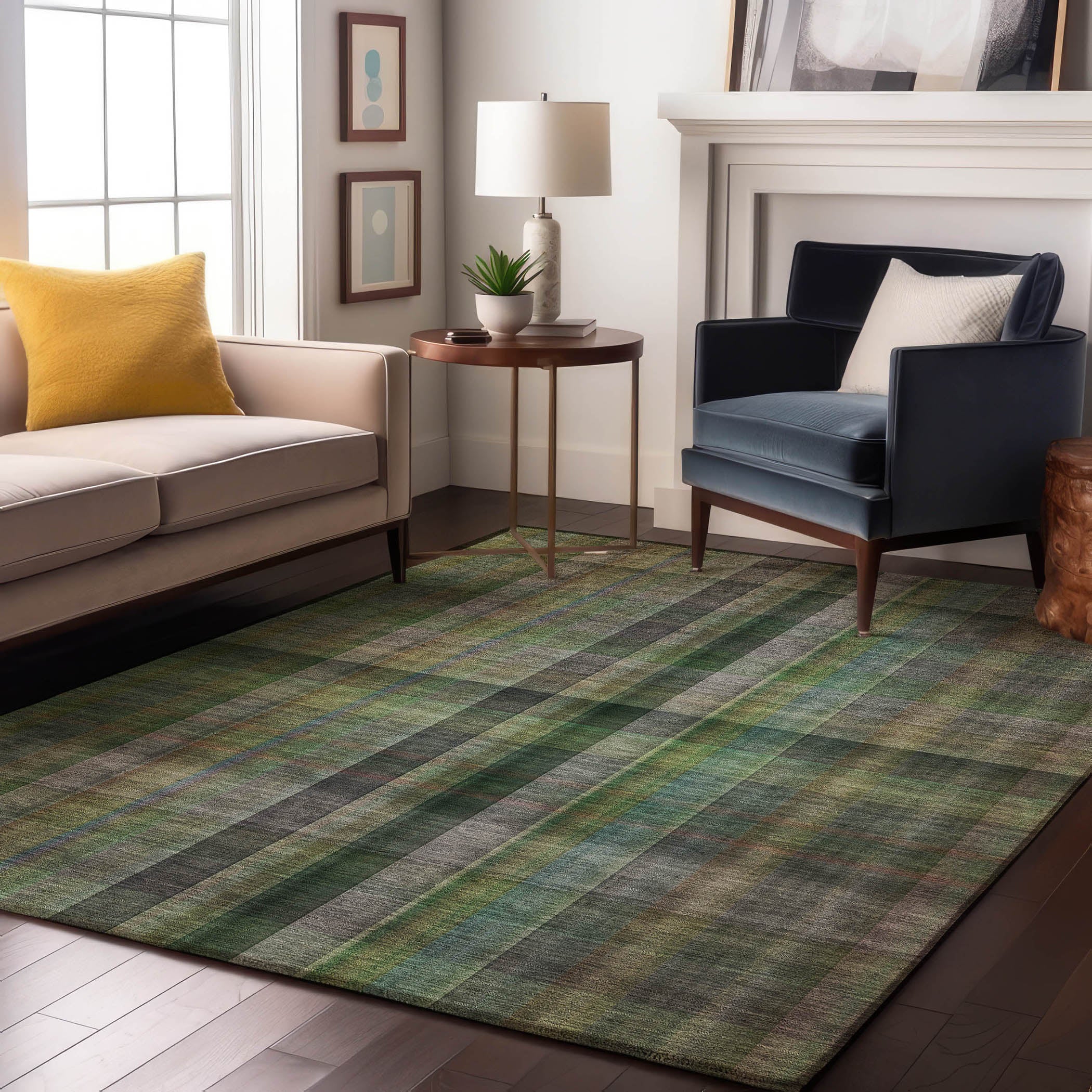 Havana Machine Washable Transitional Green Rug 2'6" x 3'10" #shape_Rectangle