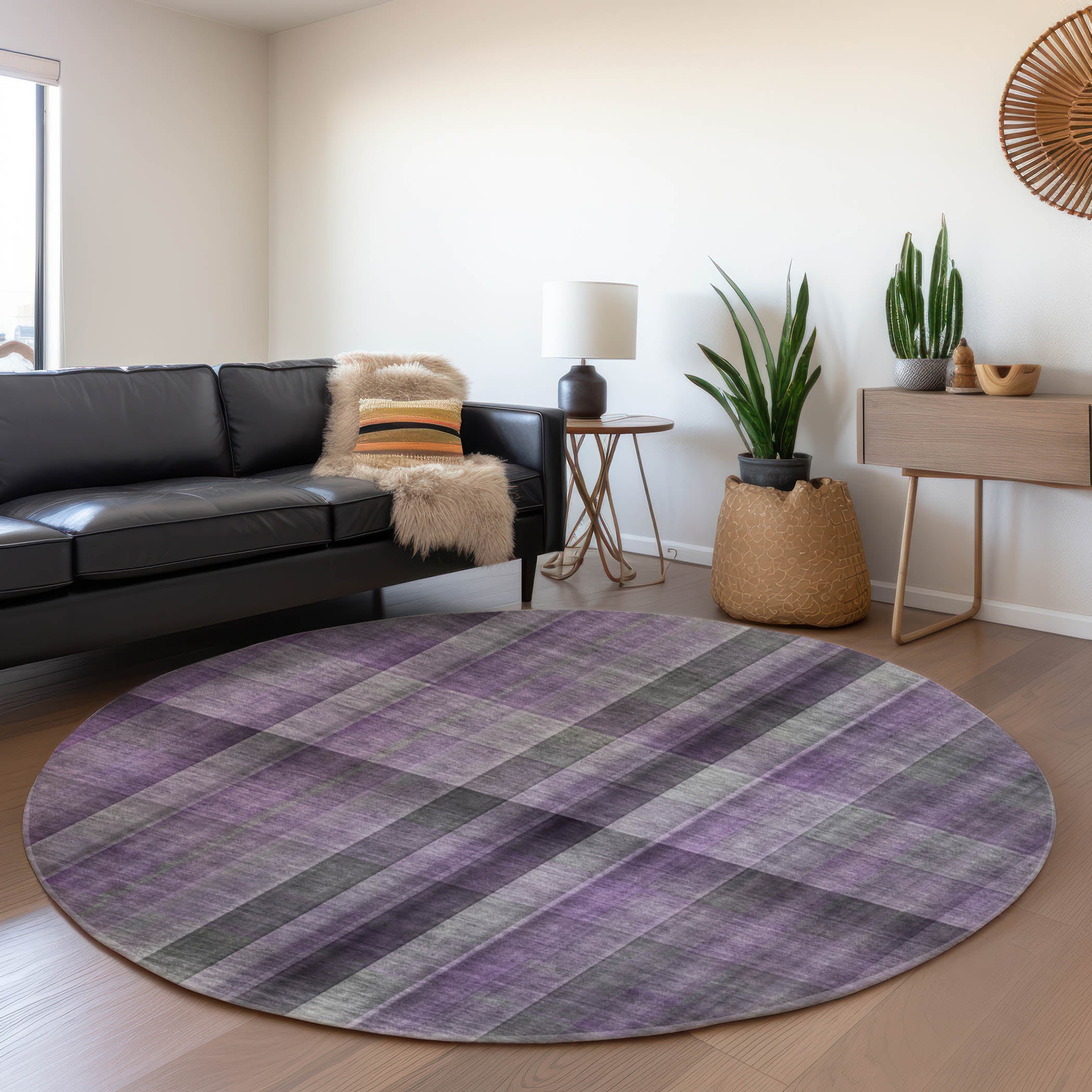 Havana Machine Washable Transitional Purple Rug 8' x 8' #shape_Round