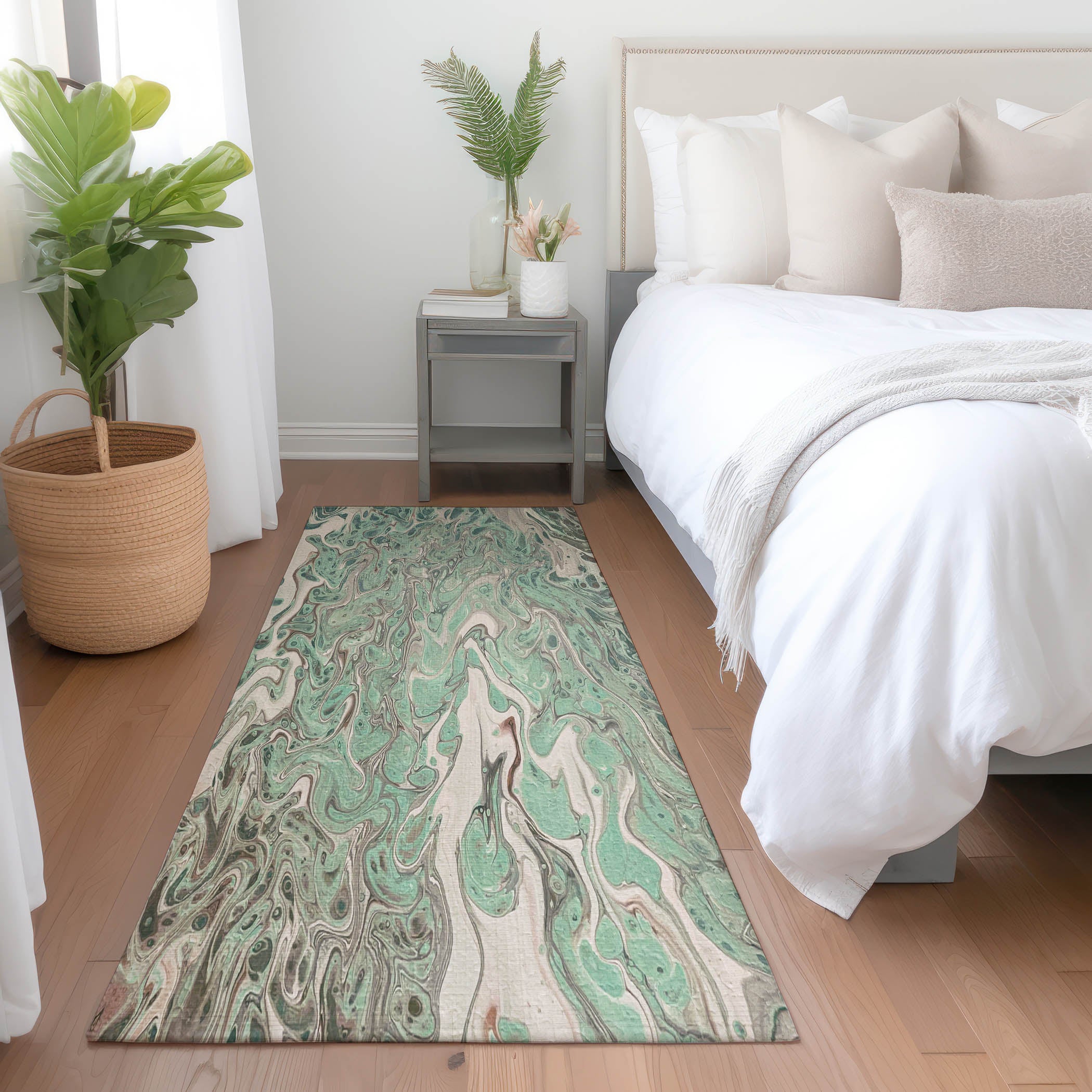Salzburg Machine Washable Contemporary Mint Green Rug 2'3" x 7'6" #shape_Runner