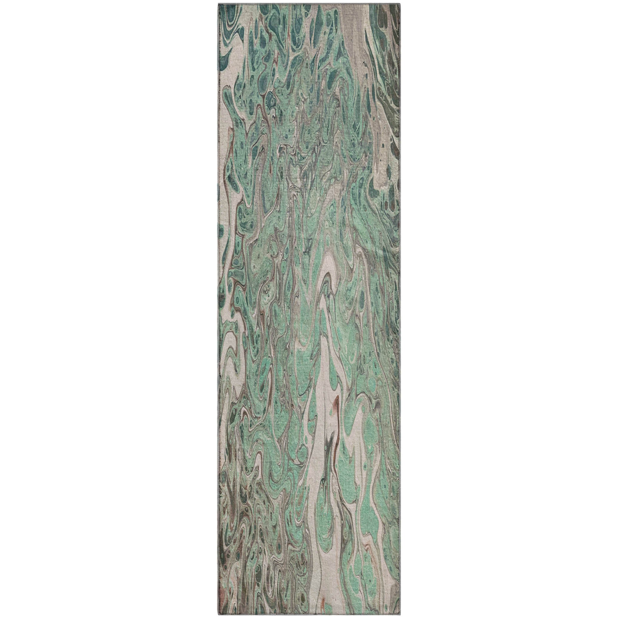 Salzburg Machine Washable Contemporary Mint Green Rug 2'3" x 7'6" #shape_Runner