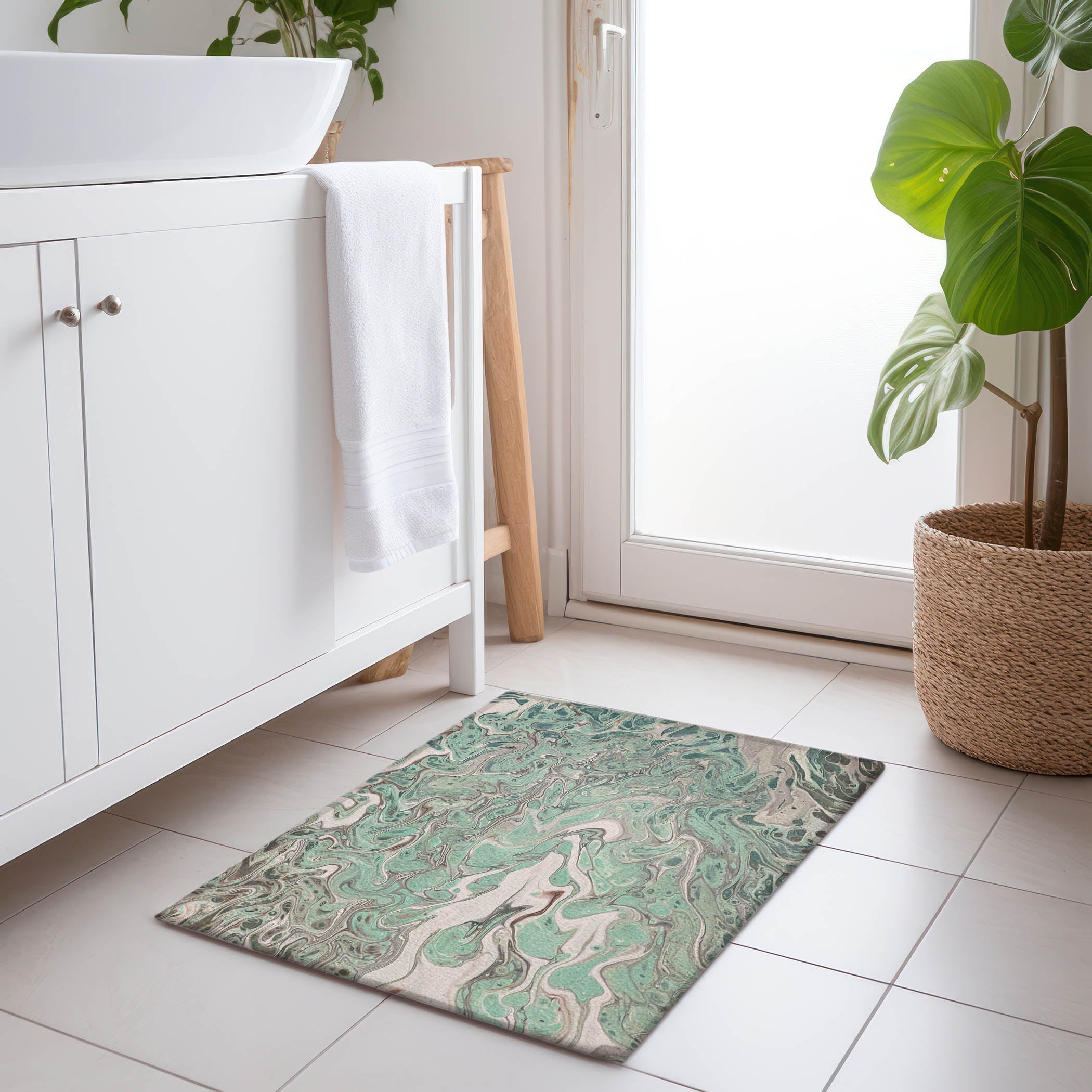 Salzburg Machine Washable Contemporary Mint Green Rug 1'8" x 2'6" #shape_Rectangle