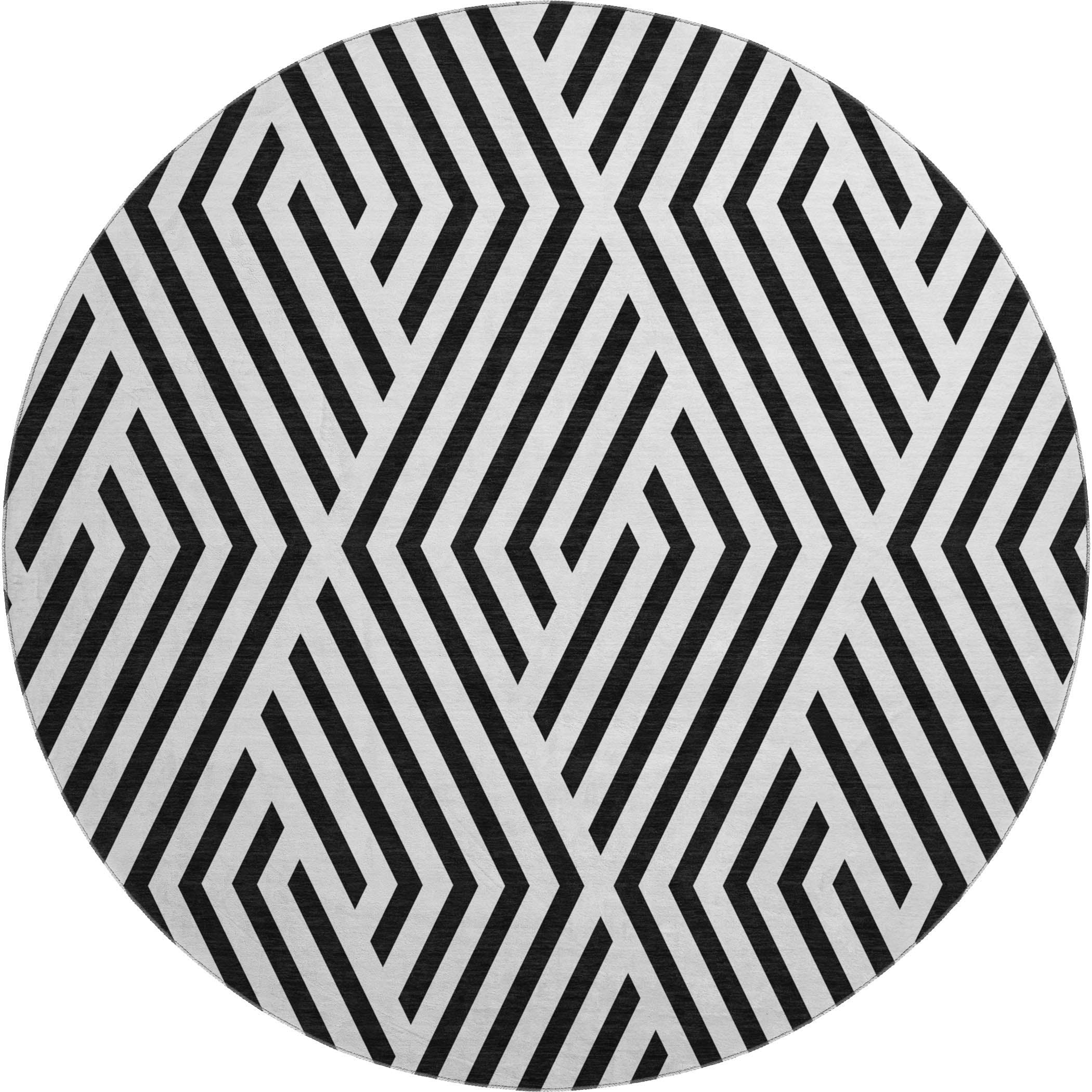 Oaxaca Machine Washable Transitional Black Rug 8' x 8' #shape_Round
