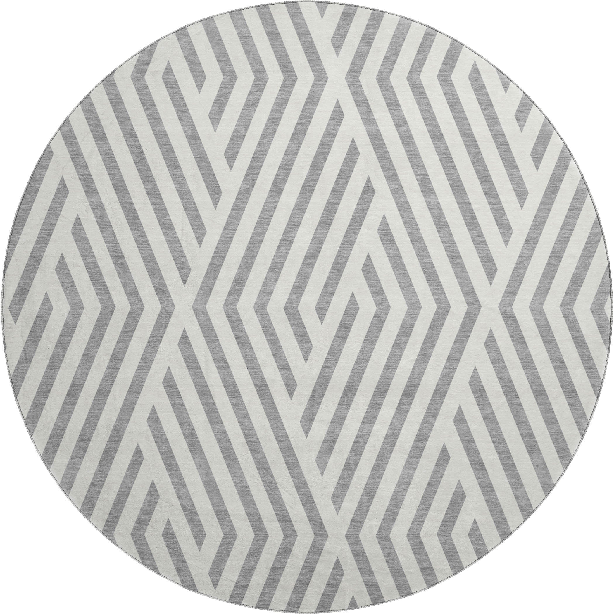 Oaxaca Machine Washable Transitional Gray Rug 8' x 8' #shape_Round