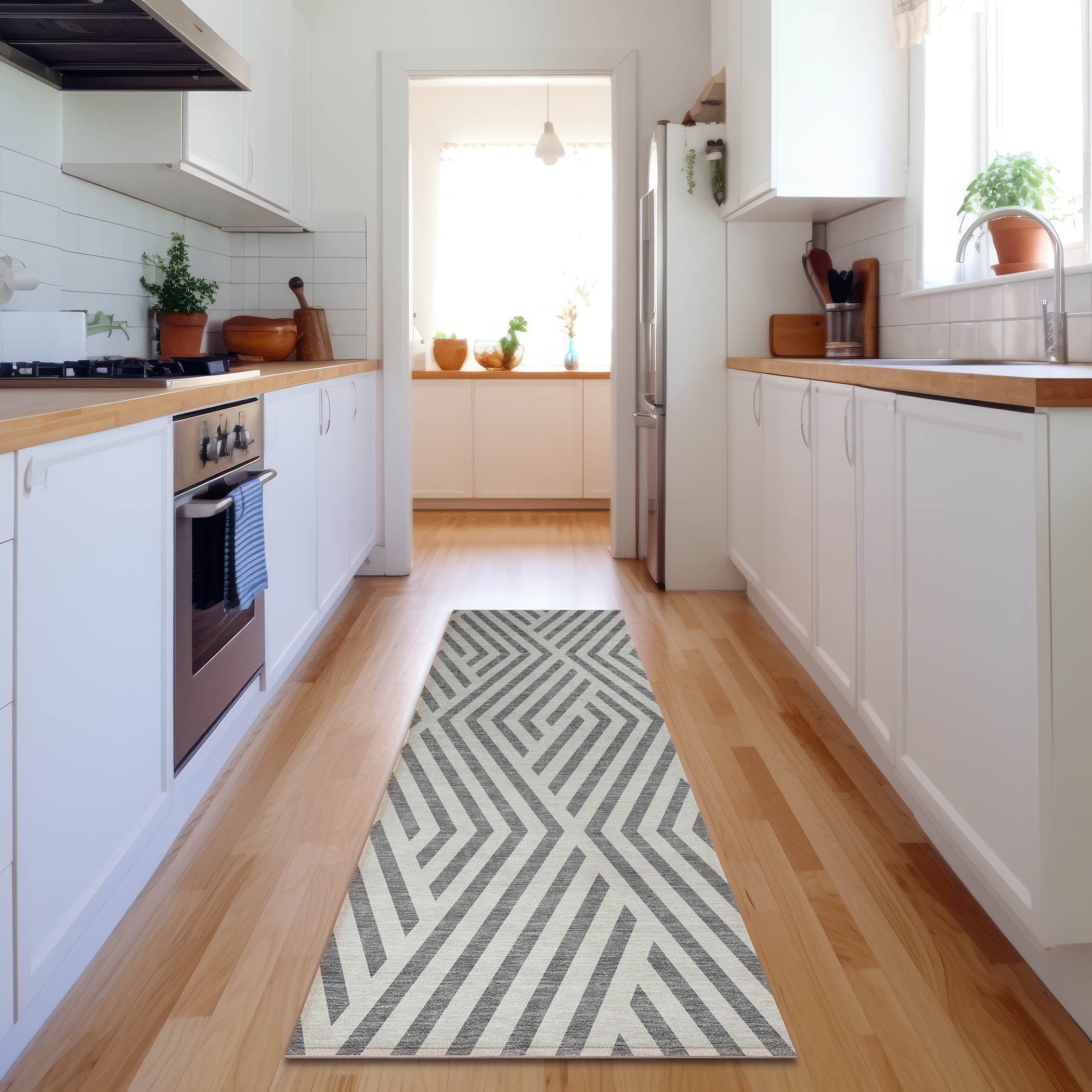 Oaxaca Machine Washable Transitional Gray Rug 2'3" x 7'6" #shape_Runner