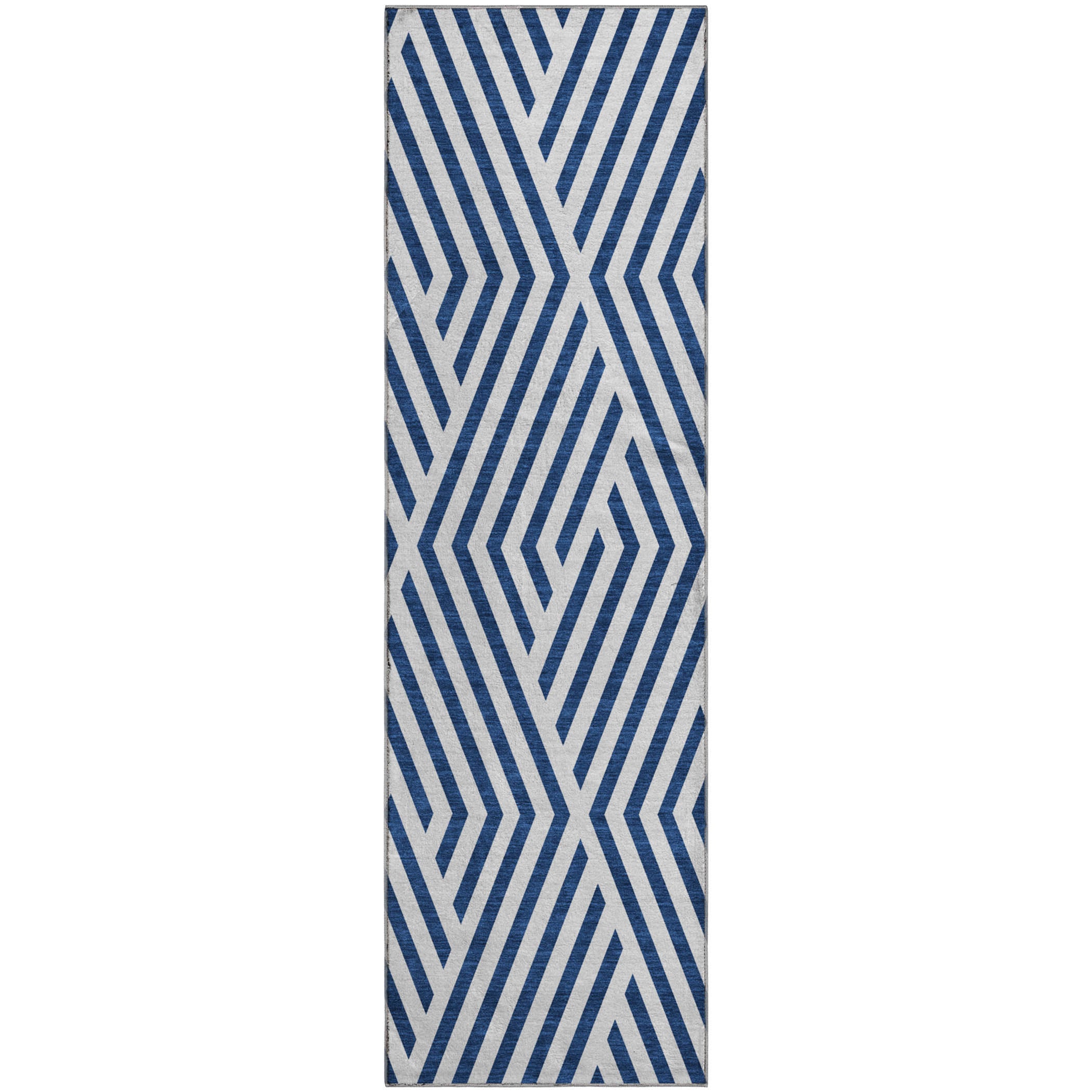 Oaxaca Machine Washable Transitional Navy Blue Rug 2'3" x 7'6" #shape_Runner