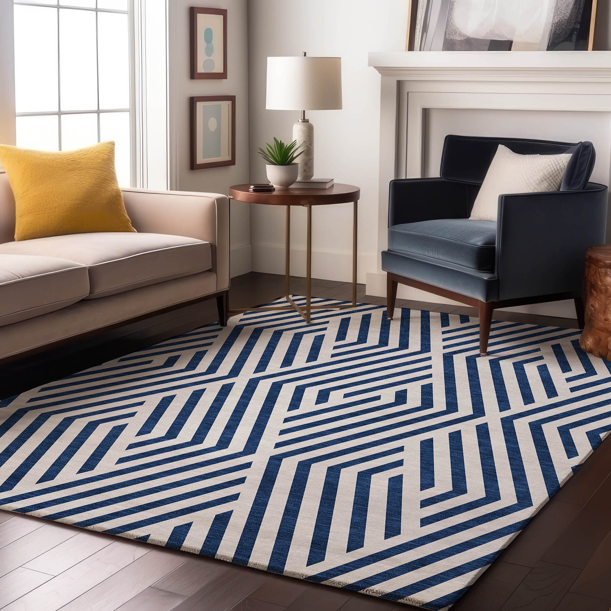Oaxaca Machine Washable Transitional Navy Blue Rug 2'6" x 3'10" #shape_Rectangle