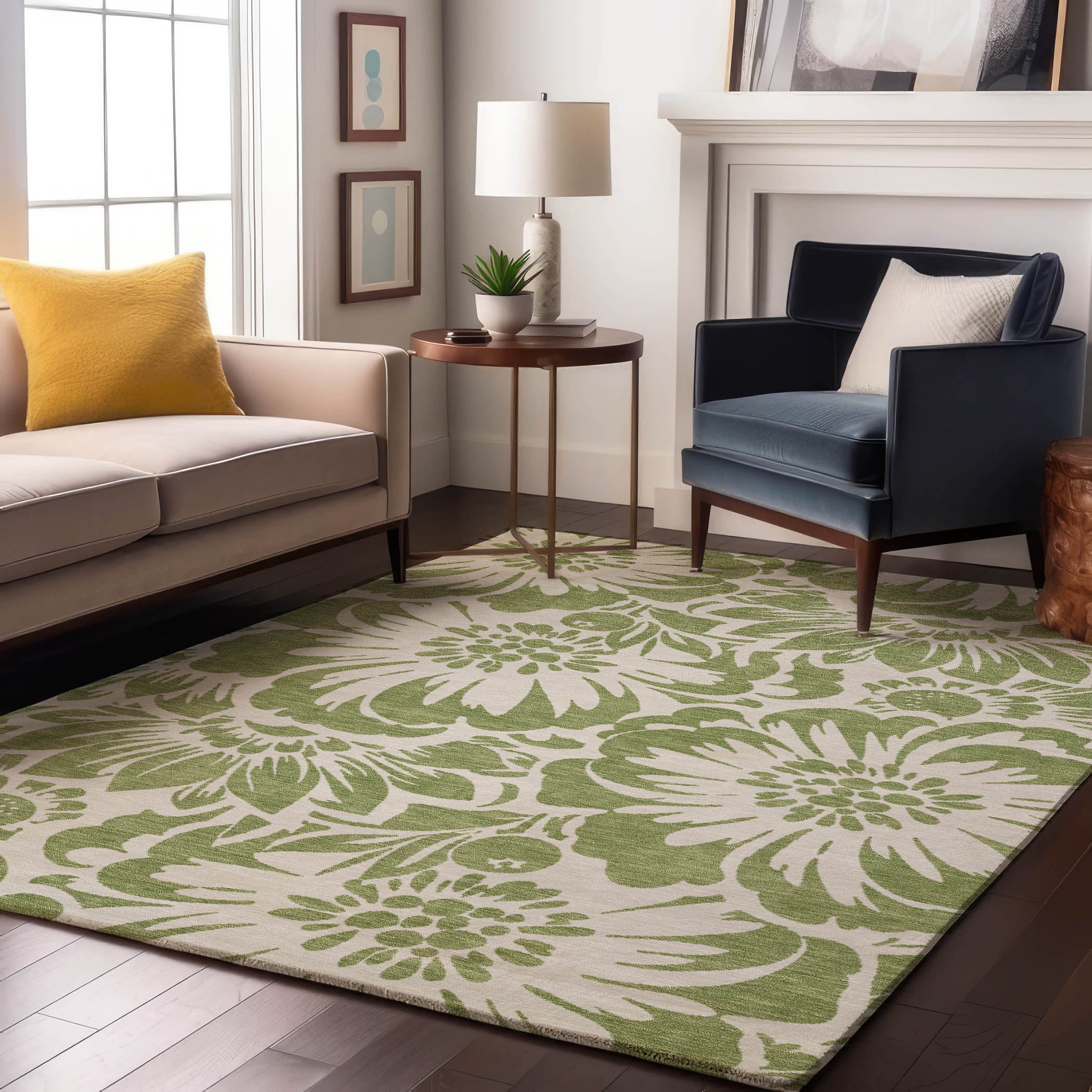 Cartagena Machine Washable Transitional Aloe Green Rug 2'6" x 3'10" #shape_Rectangle