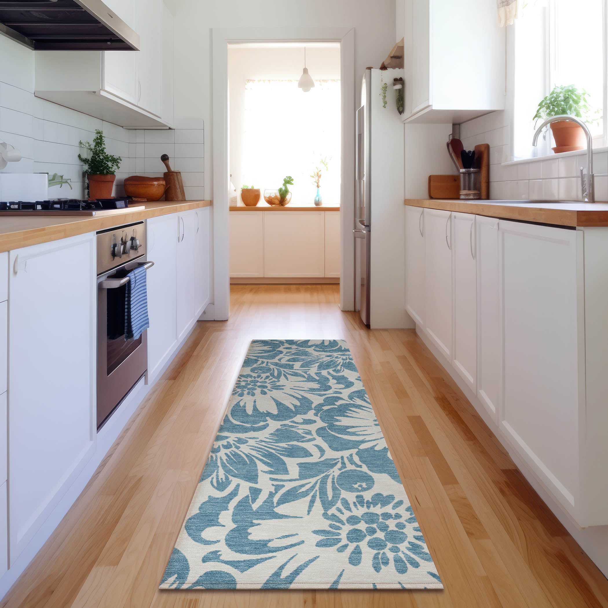 Cartagena Machine Washable Transitional Denim Blue Rug 2'3" x 7'6" #shape_Runner