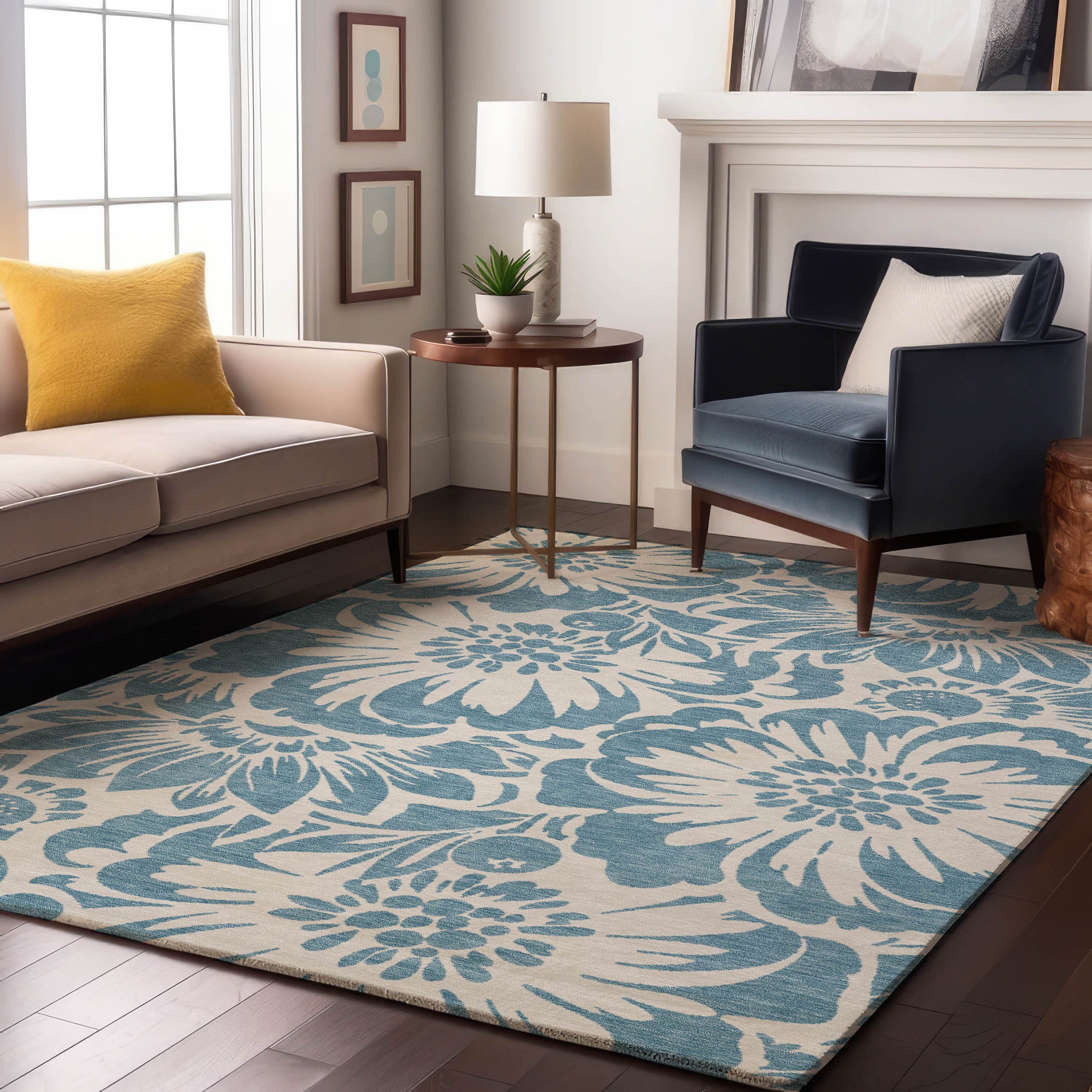 Cartagena Machine Washable Transitional Denim Blue Rug 2'6" x 3'10" #shape_Rectangle