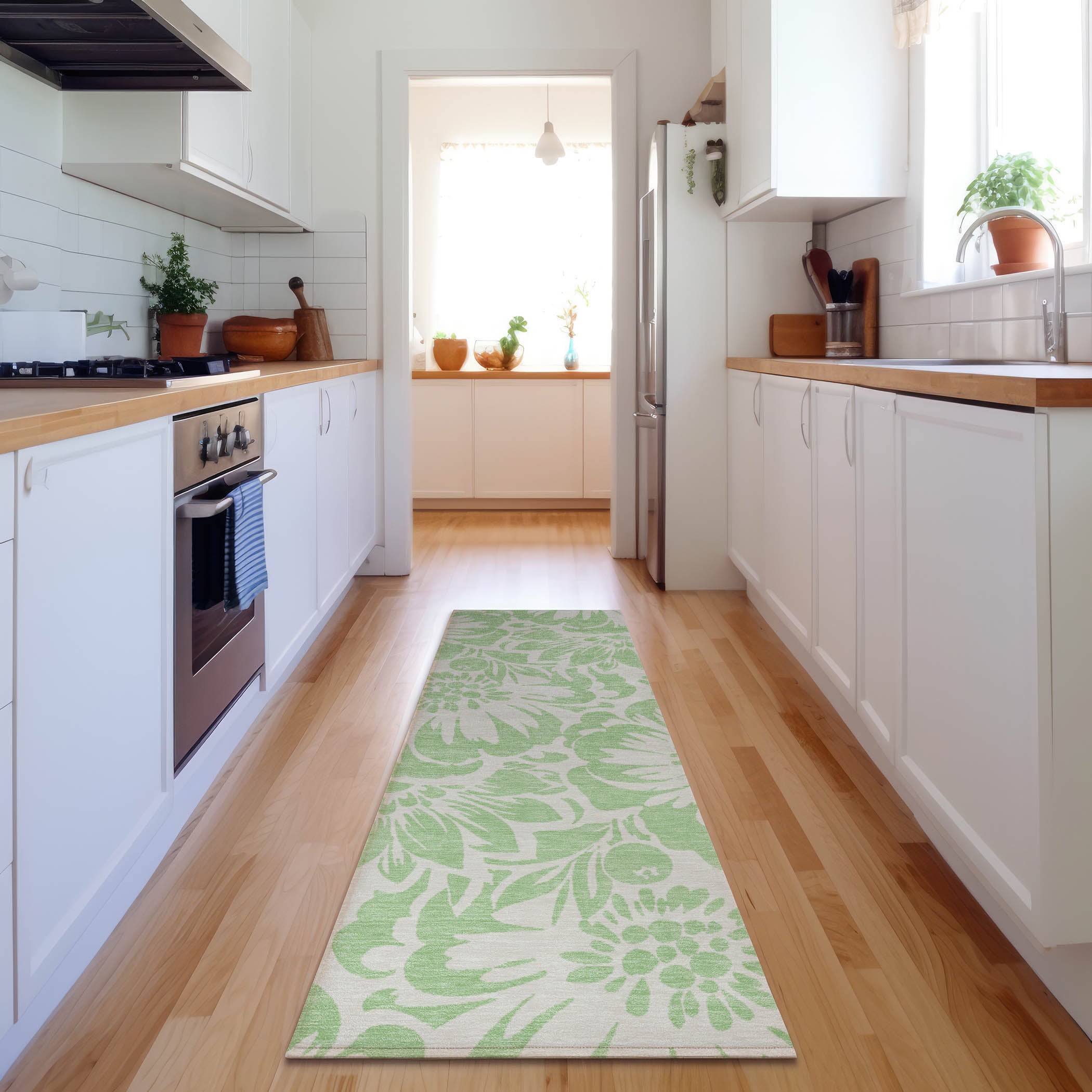 Cartagena Machine Washable Transitional Mint Green Rug 2'3" x 7'6" #shape_Runner
