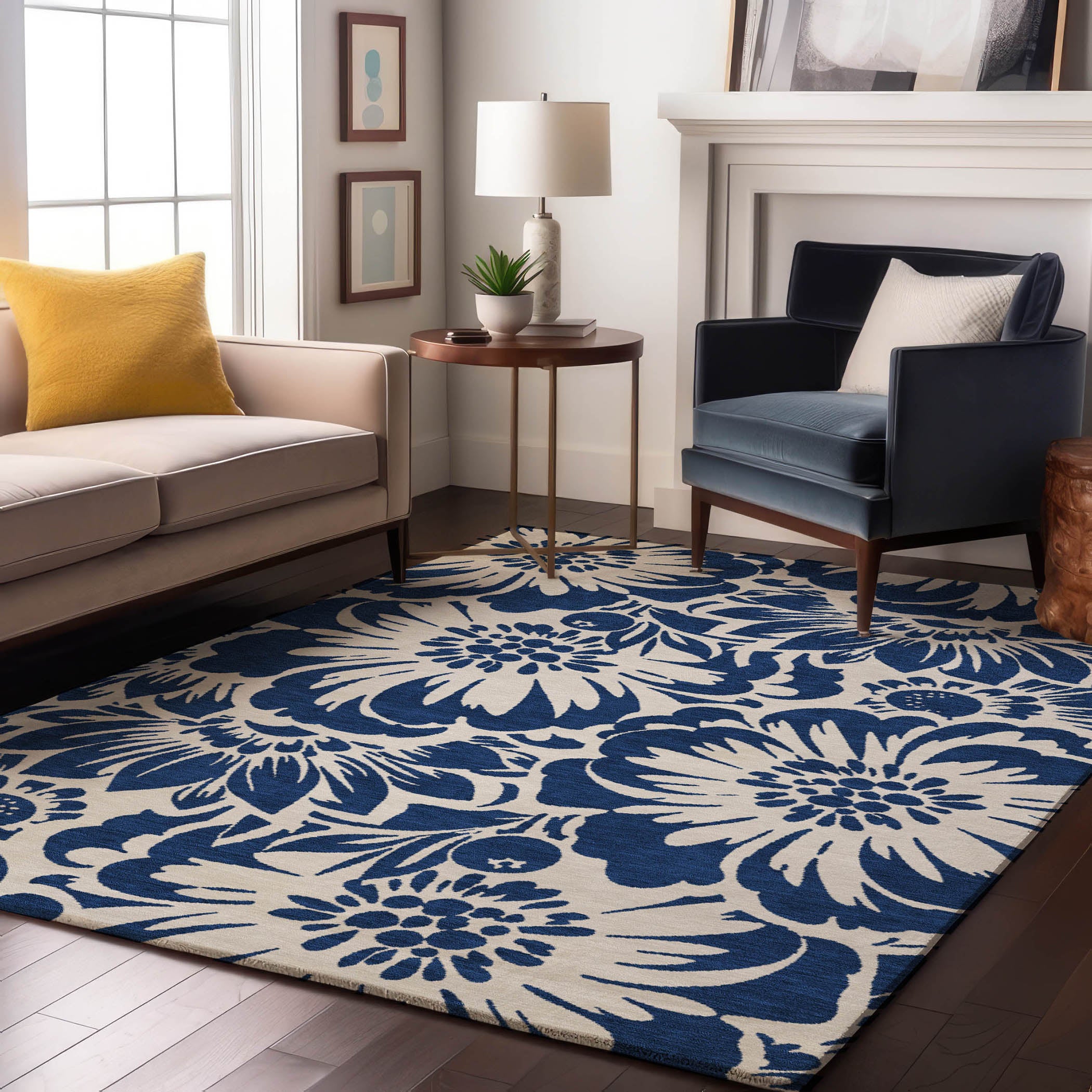 Cartagena Machine Washable Transitional Navy Blue Rug 2'6" x 3'10" #shape_Rectangle