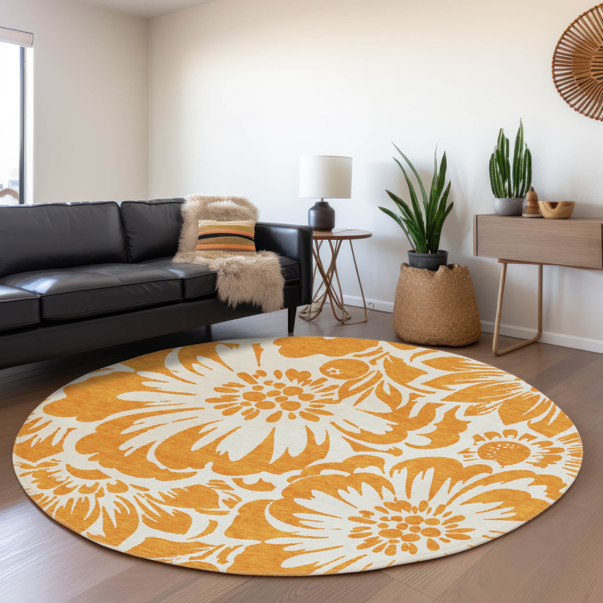 Cartagena Machine Washable Transitional Orange Rug 8' x 8' #shape_Round