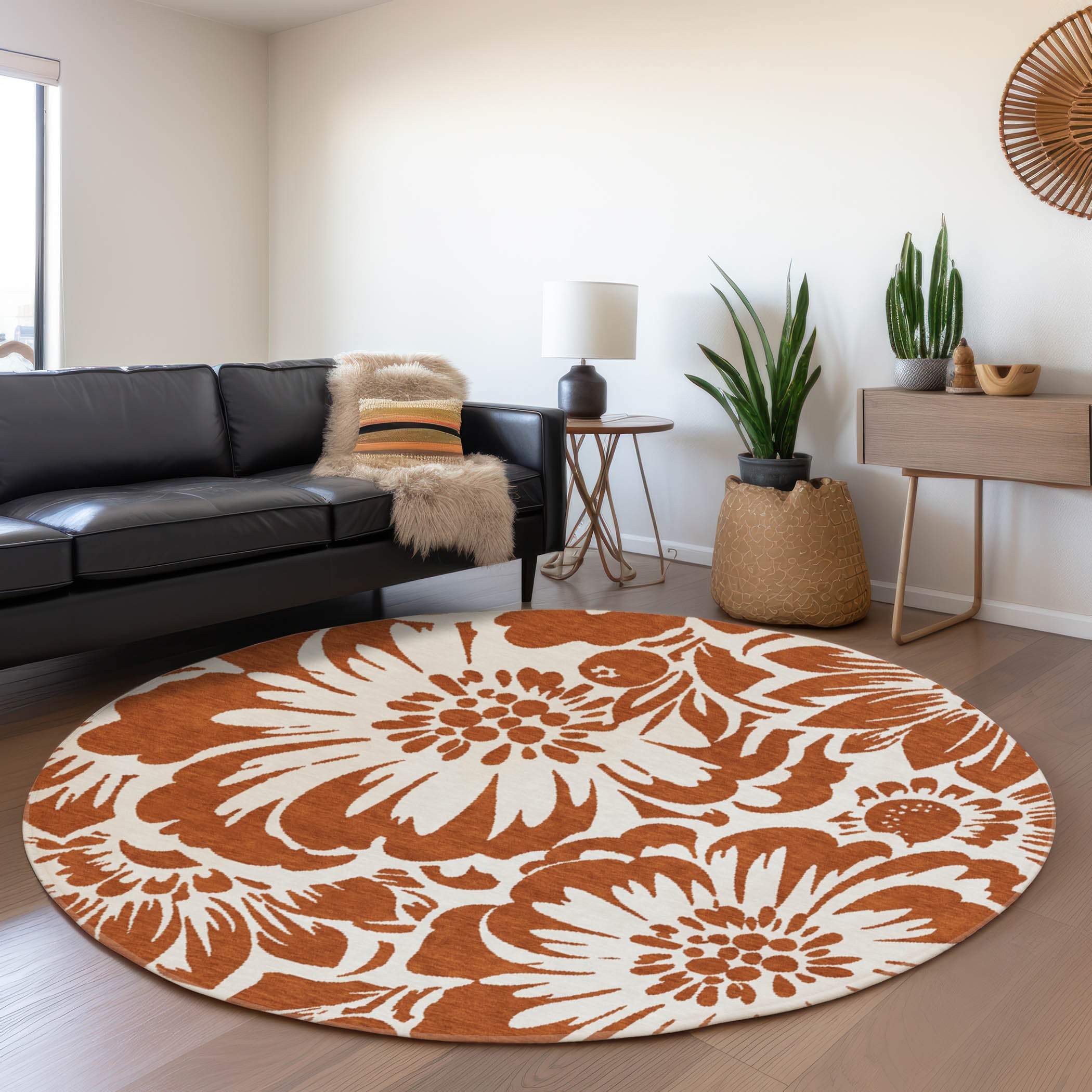 Cartagena Machine Washable Transitional Paprika Orange Rug 8' x 8' #shape_Round