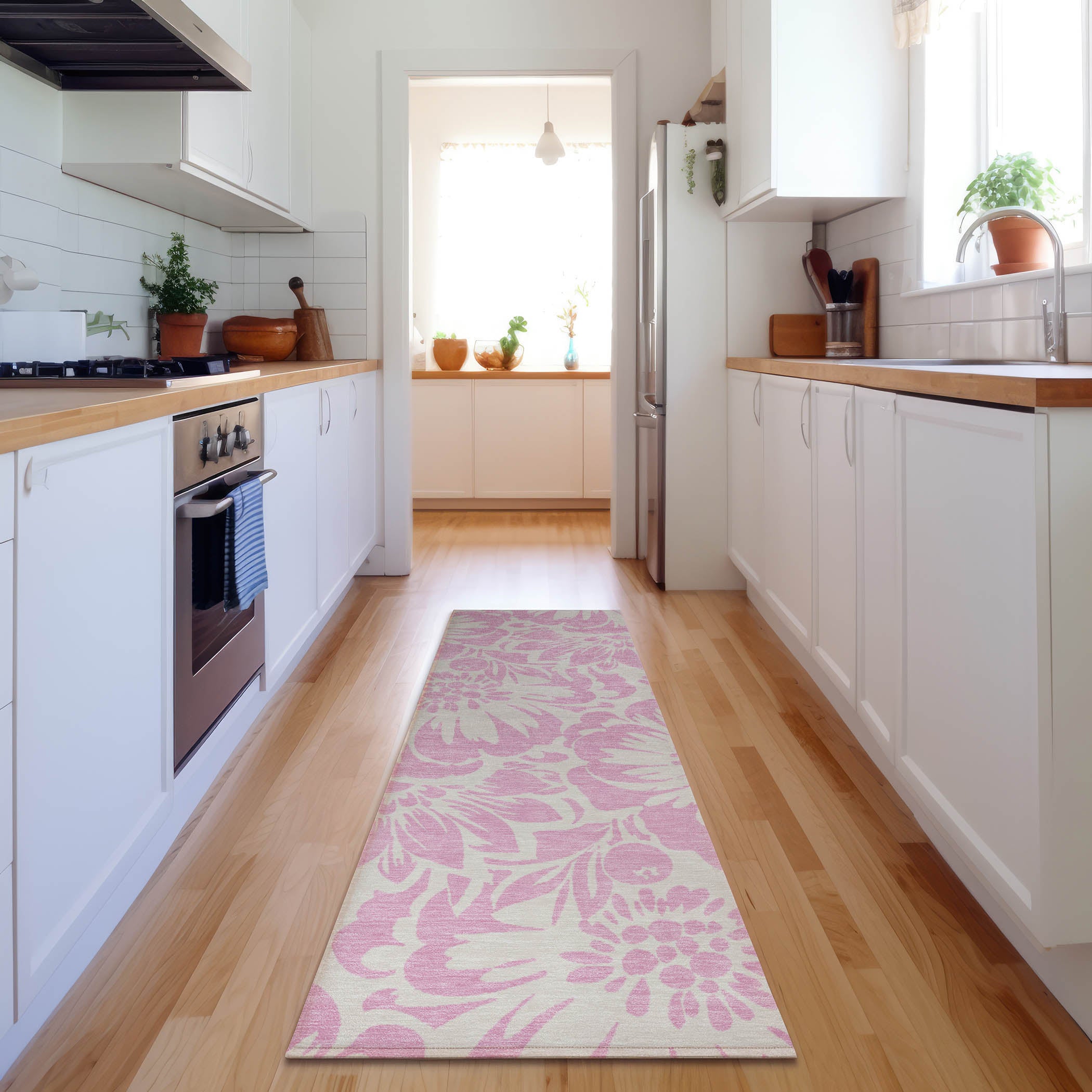 Cartagena Machine Washable Transitional Pink Rug 2'3" x 7'6" #shape_Runner