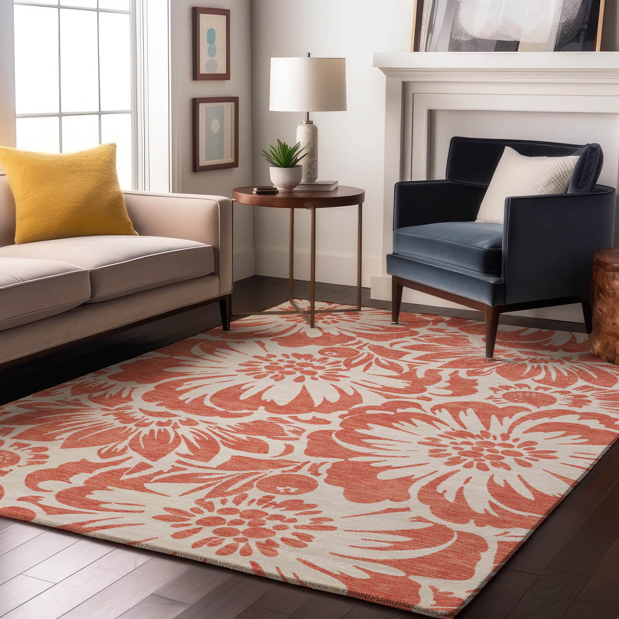 Cartagena Machine Washable Transitional Salmon Orange Rug 2'6" x 3'10" #shape_Rectangle