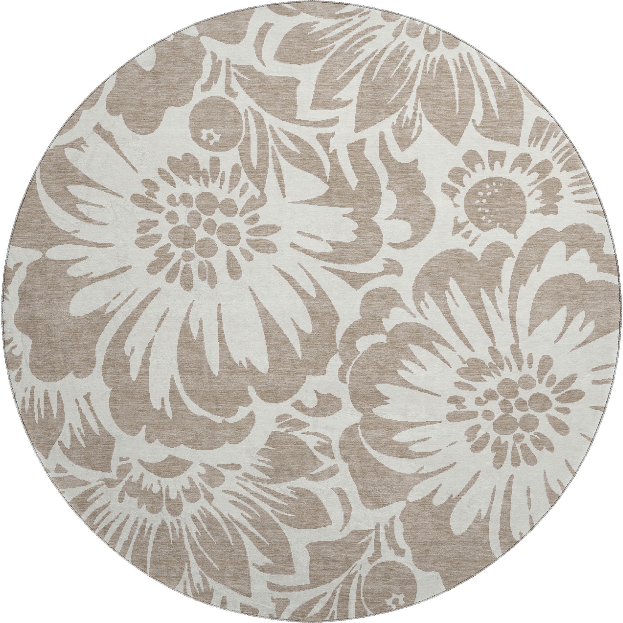 Cartagena Machine Washable Transitional Taupe Brown Rug 8' x 8' #shape_Round