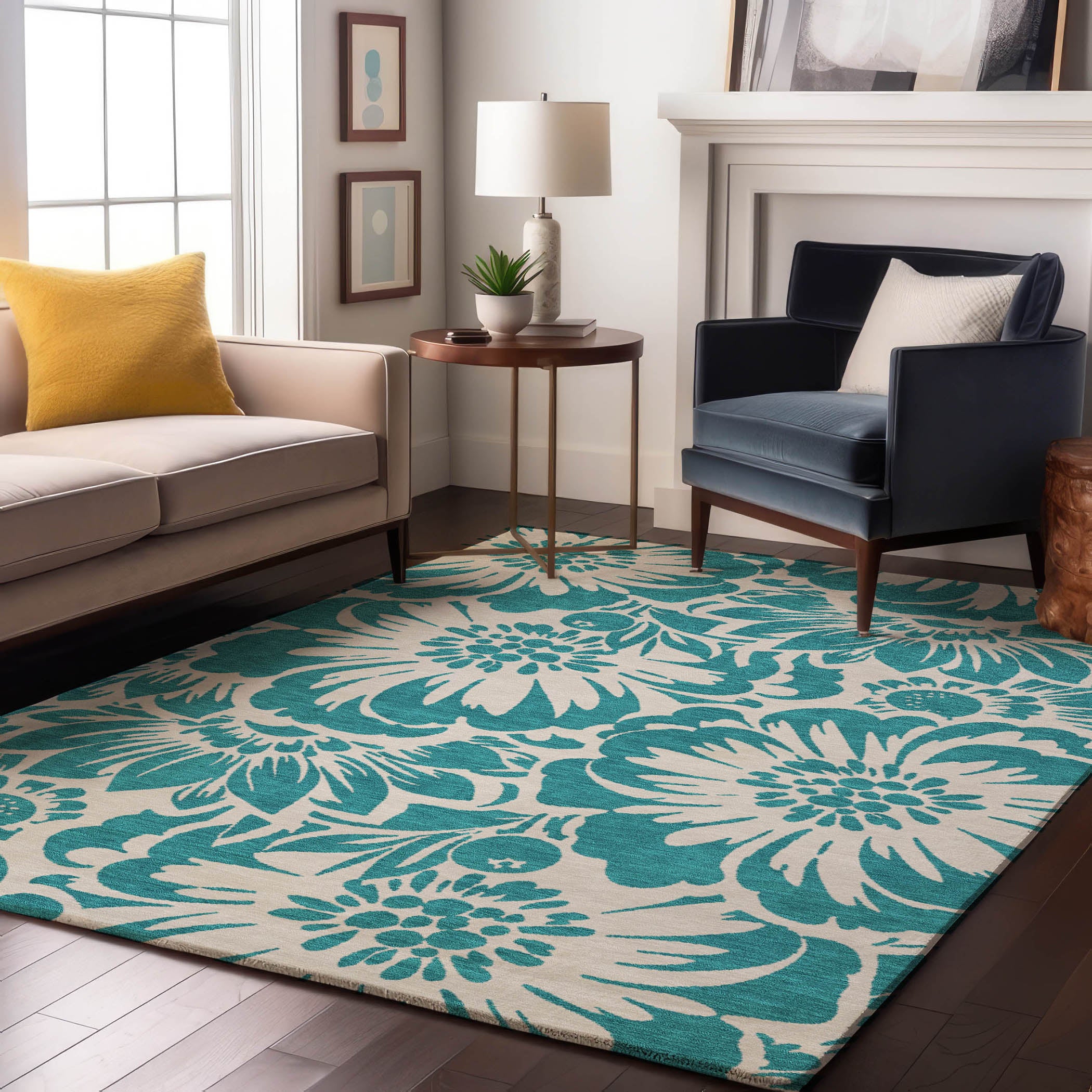 Cartagena Machine Washable Transitional Teal Rug 2'6" x 3'10" #shape_Rectangle