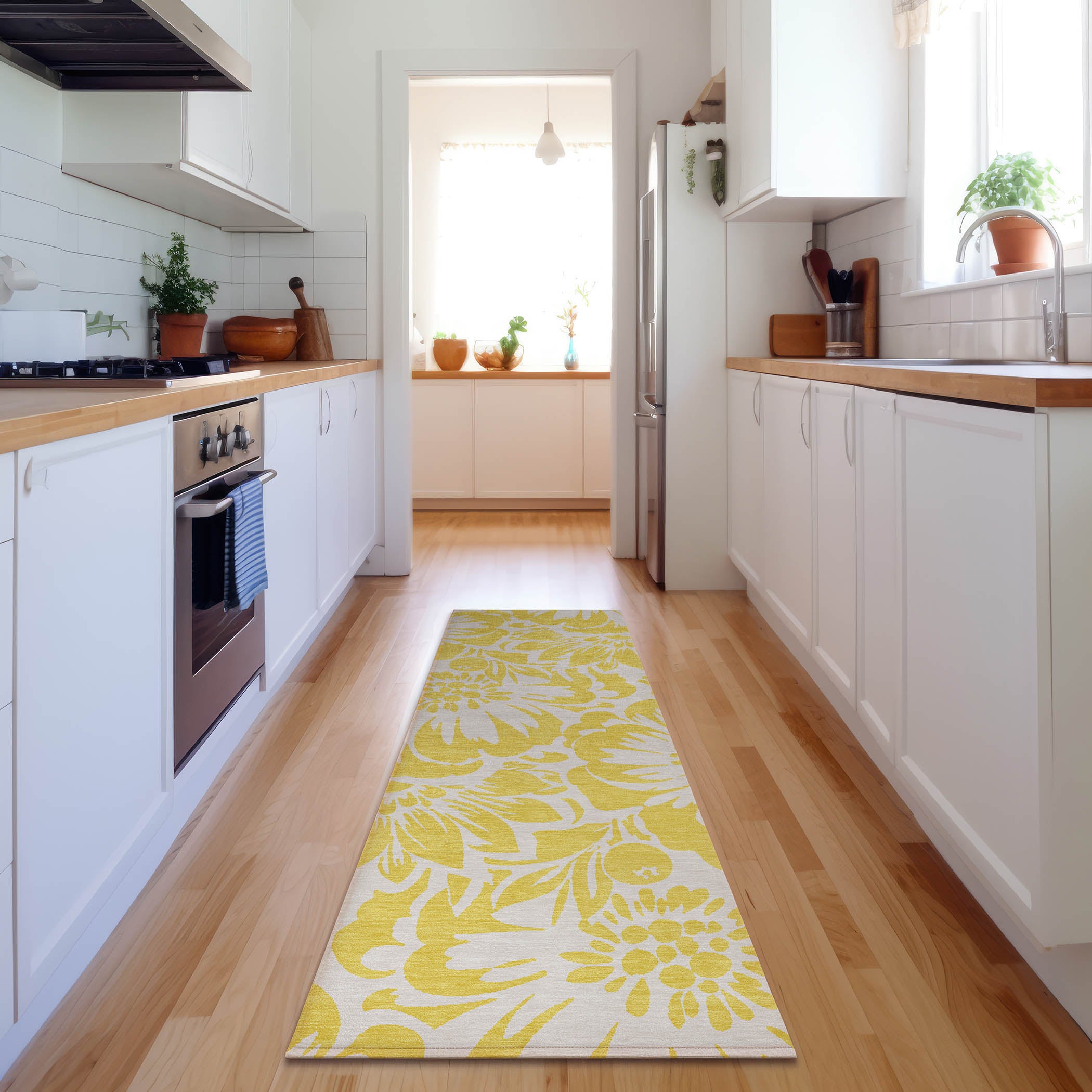 Cartagena Machine Washable Transitional Yellow Gold Rug 2'3" x 7'6" #shape_Runner