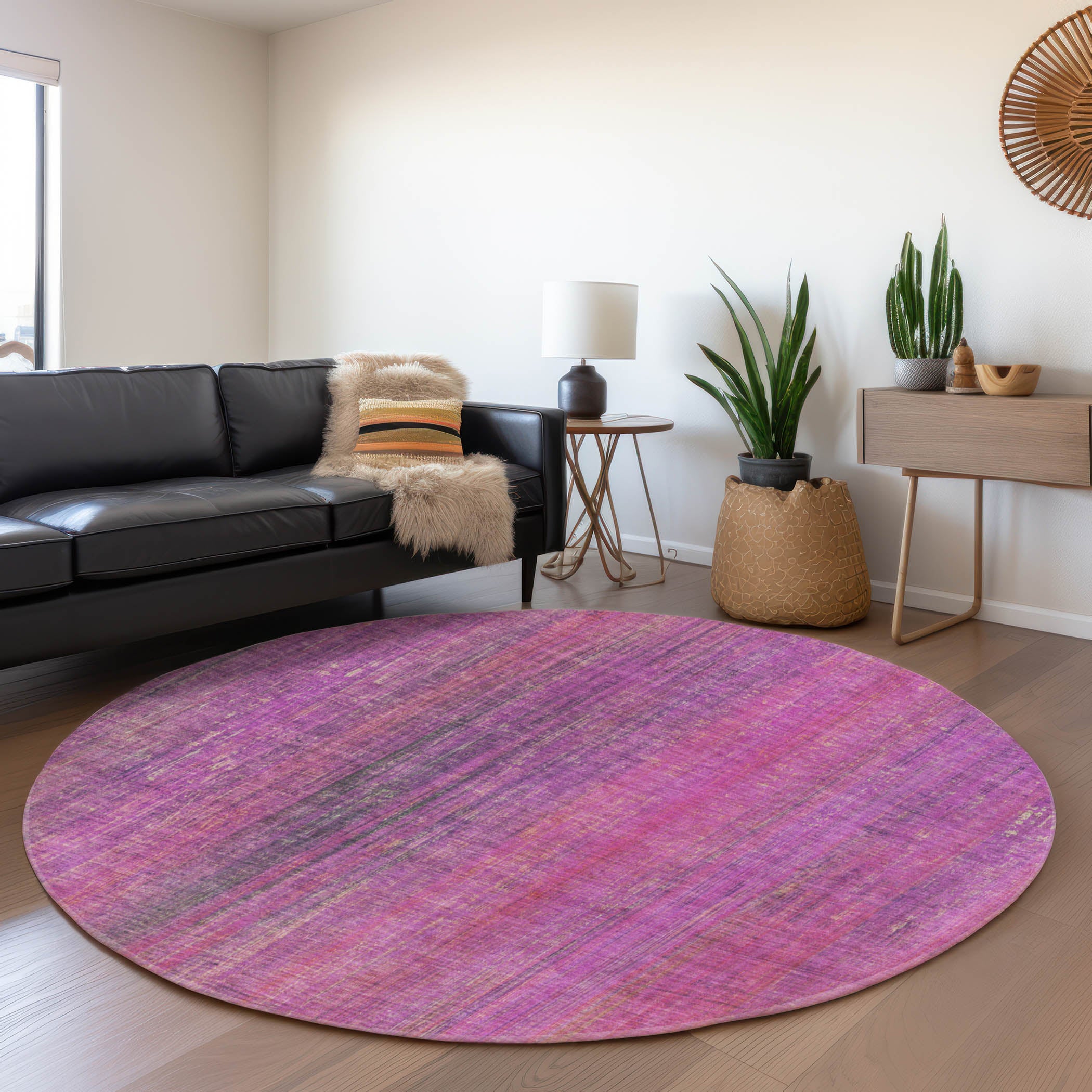 Budapest Machine Washable Transitional Lilac Purple Rug 8' x 8' #shape_Round