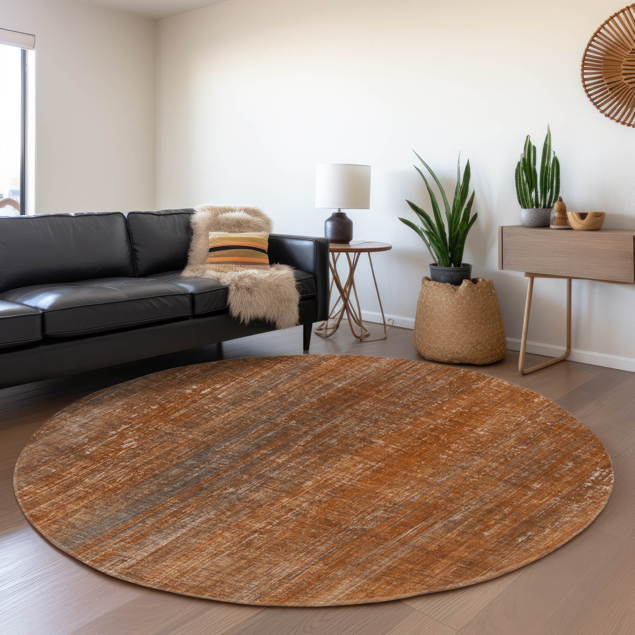 Budapest Machine Washable Transitional Paprika Orange Rug 8' x 8' #shape_Round