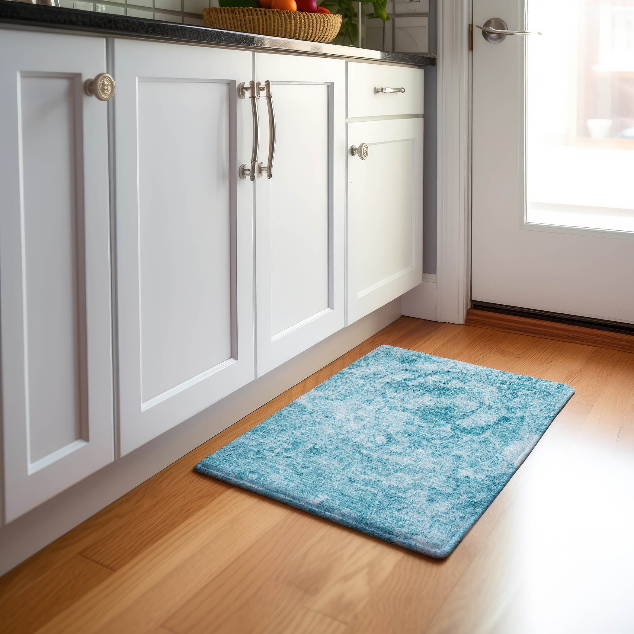 Santorini Machine Washable Transitional Teal Rug 1'8" x 2'6" #shape_Rectangle