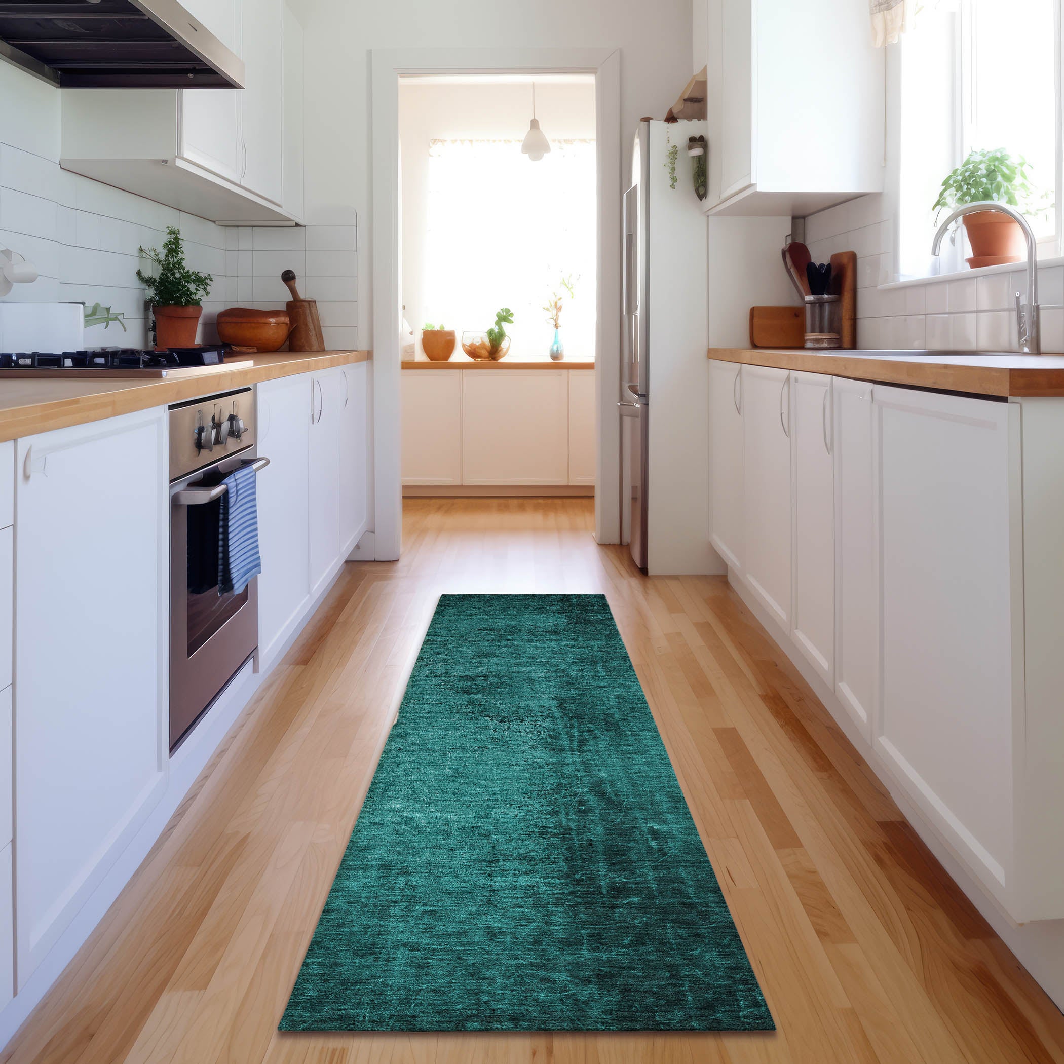 Jaipur Machine Washable Transitional Teal Rug 2'3" x 7'6" #shape_Runner