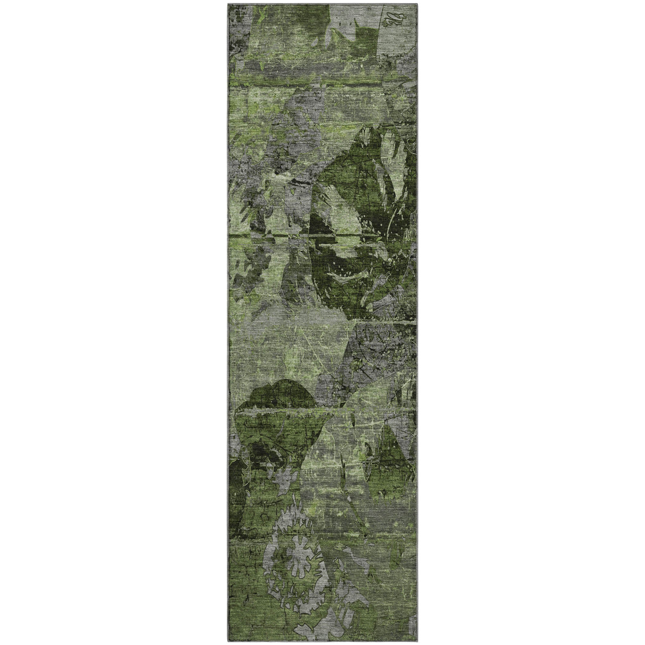 Dublin Machine Washable Transitional Green Rug 2'3" x 7'6" #shape_Runner
