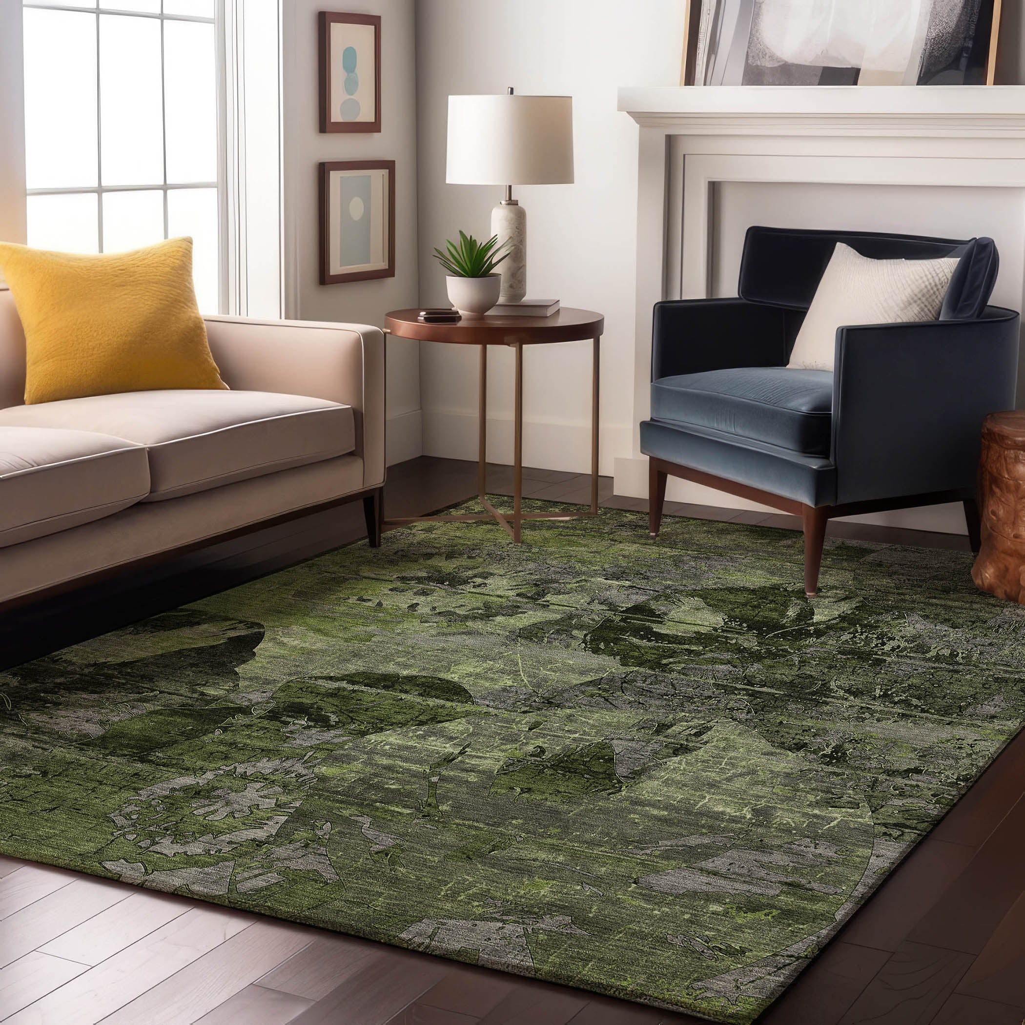 Dublin Machine Washable Transitional Green Rug 2'6" x 3'10" #shape_Rectangle