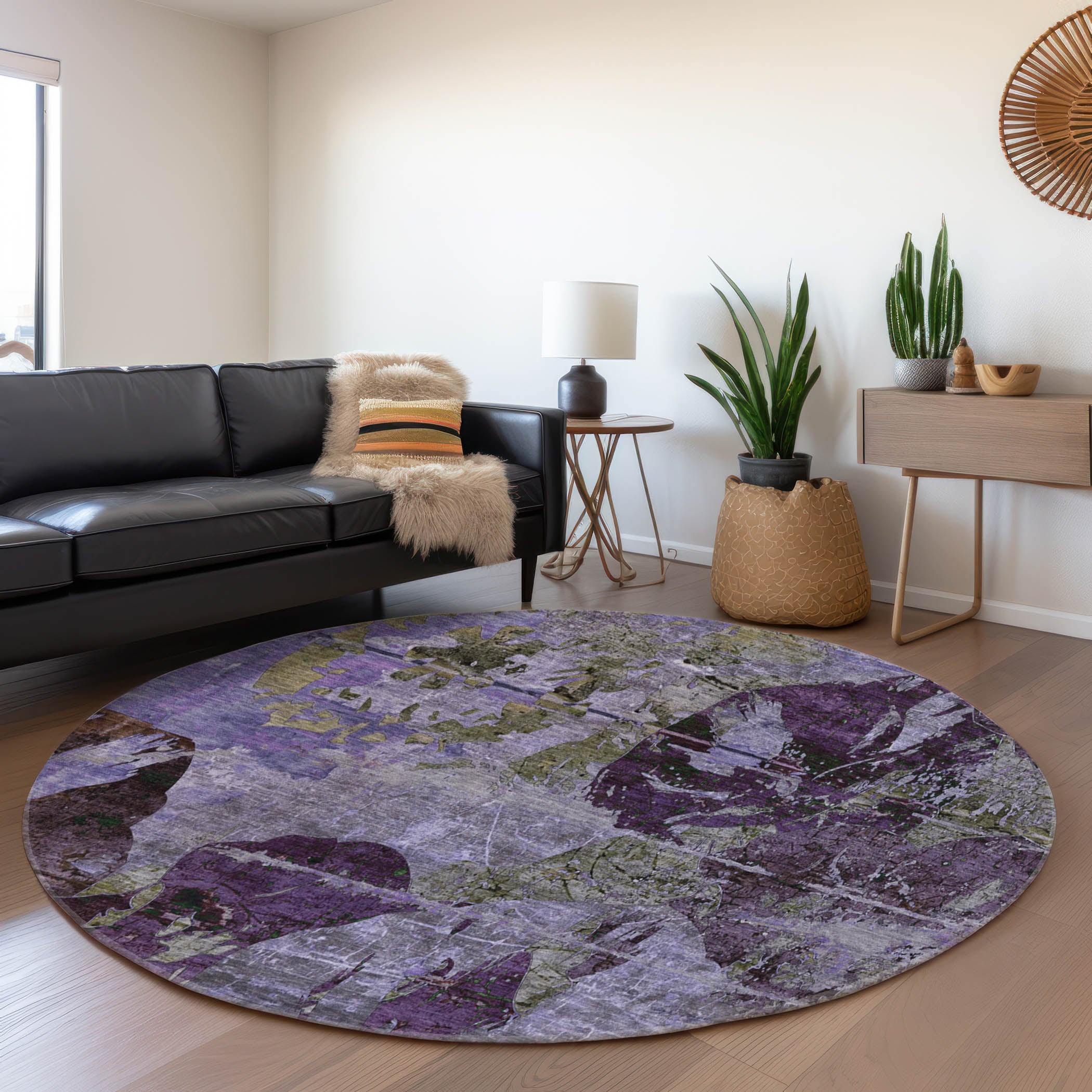 Dublin Machine Washable Transitional Purple Rug 8' x 8' #shape_Round